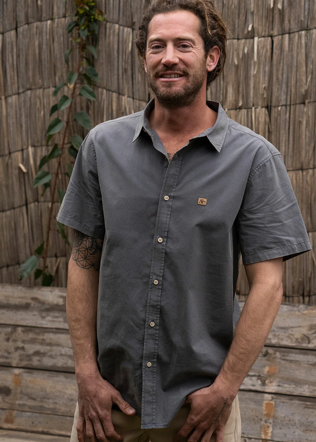 Camisa Clásica Manga Corta Algodón Hombre - Grey
