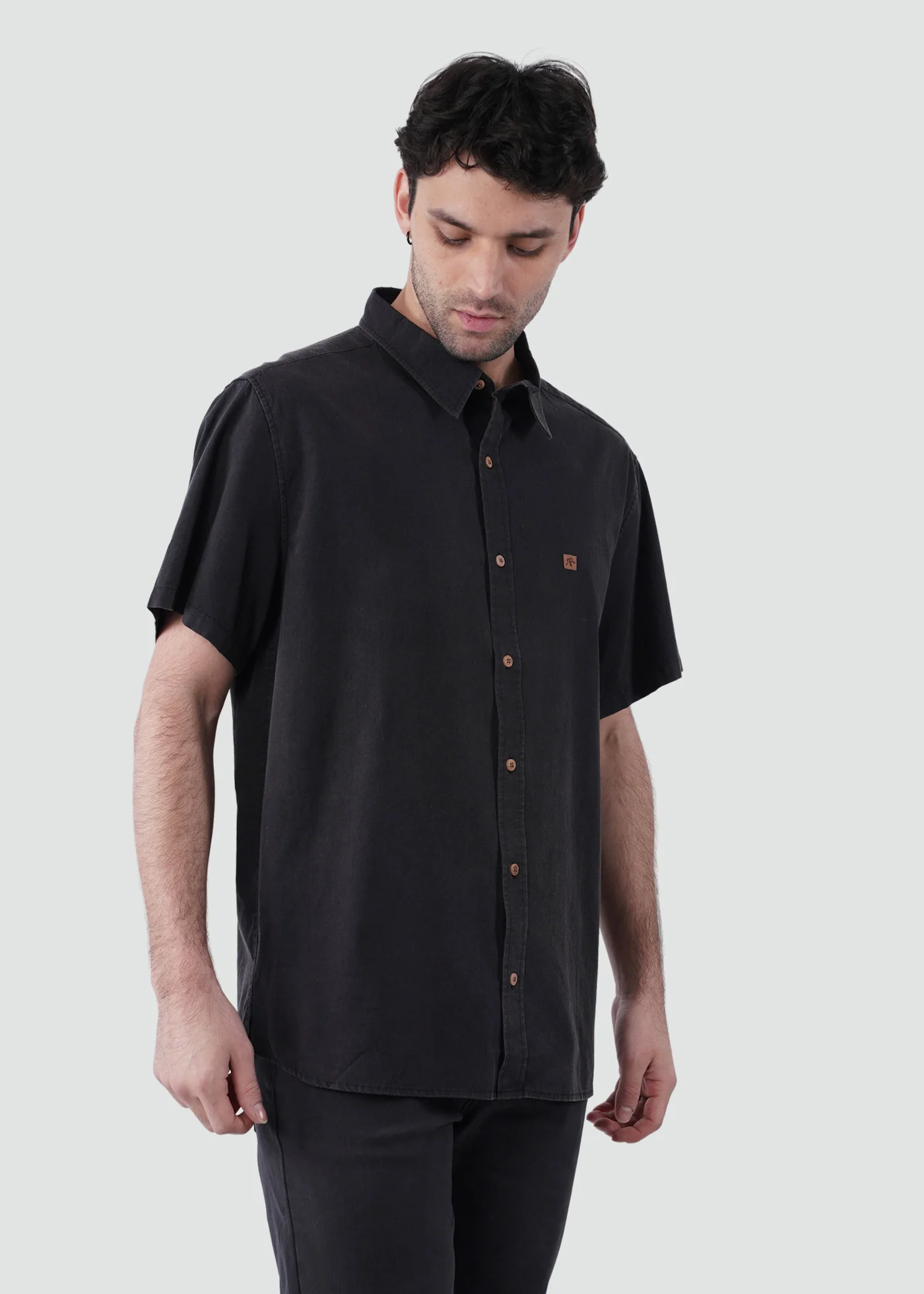 Camisa Clásica Manga Corta Algodón Hombre - Negra
