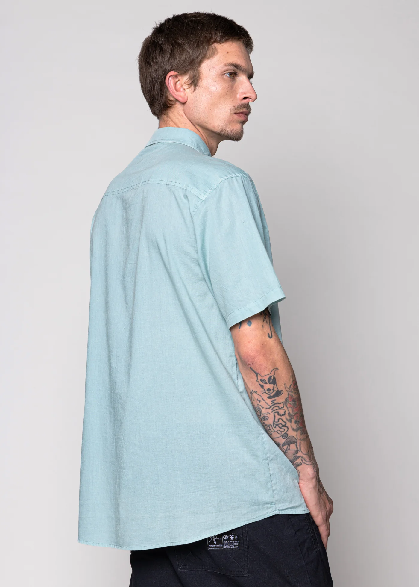 Camisa Clásica Manga Corta Algodón Solid Hombre - Verde - Image 5