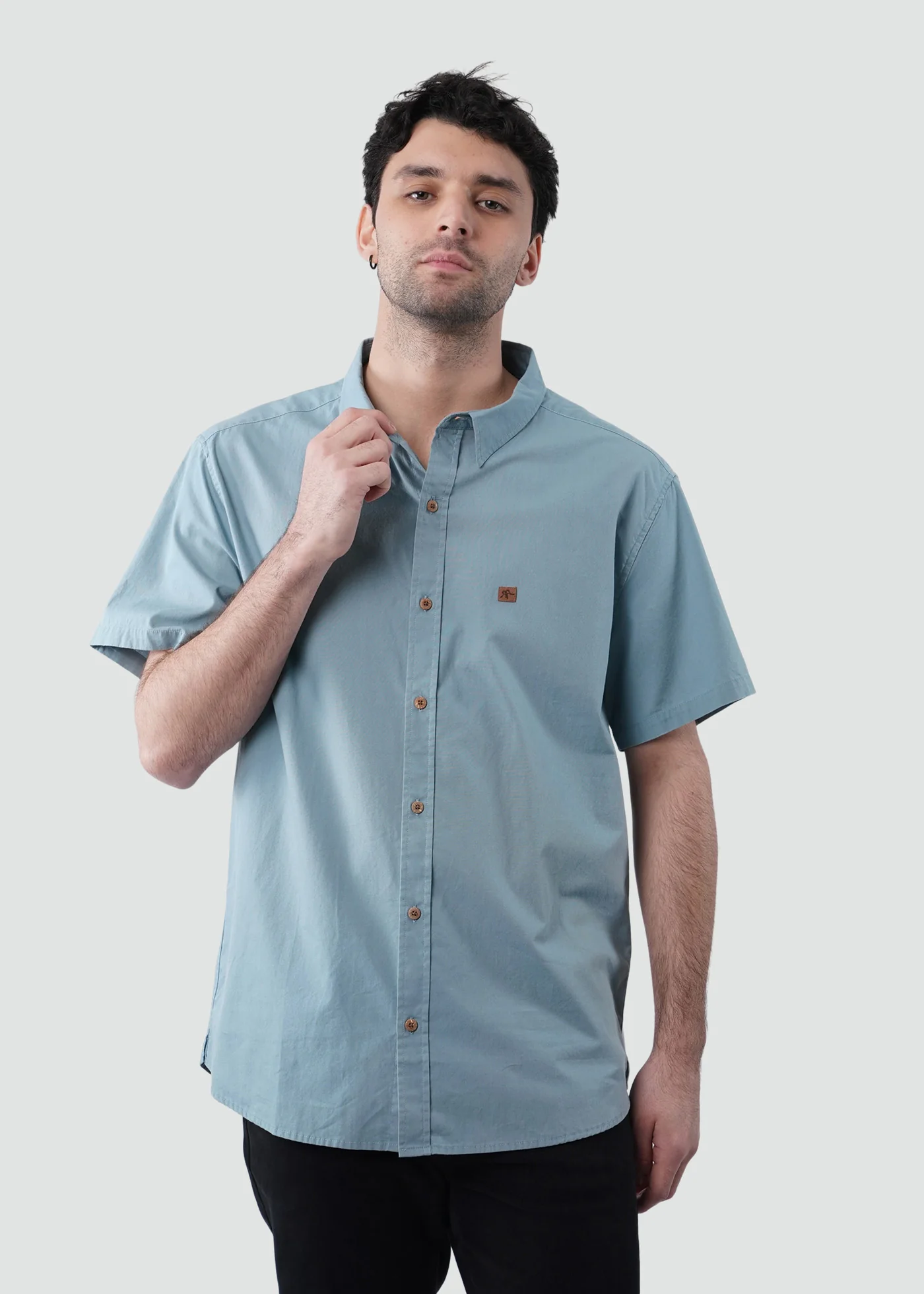 Camisa Clásica Manga Corta Lino Hombre - Azul