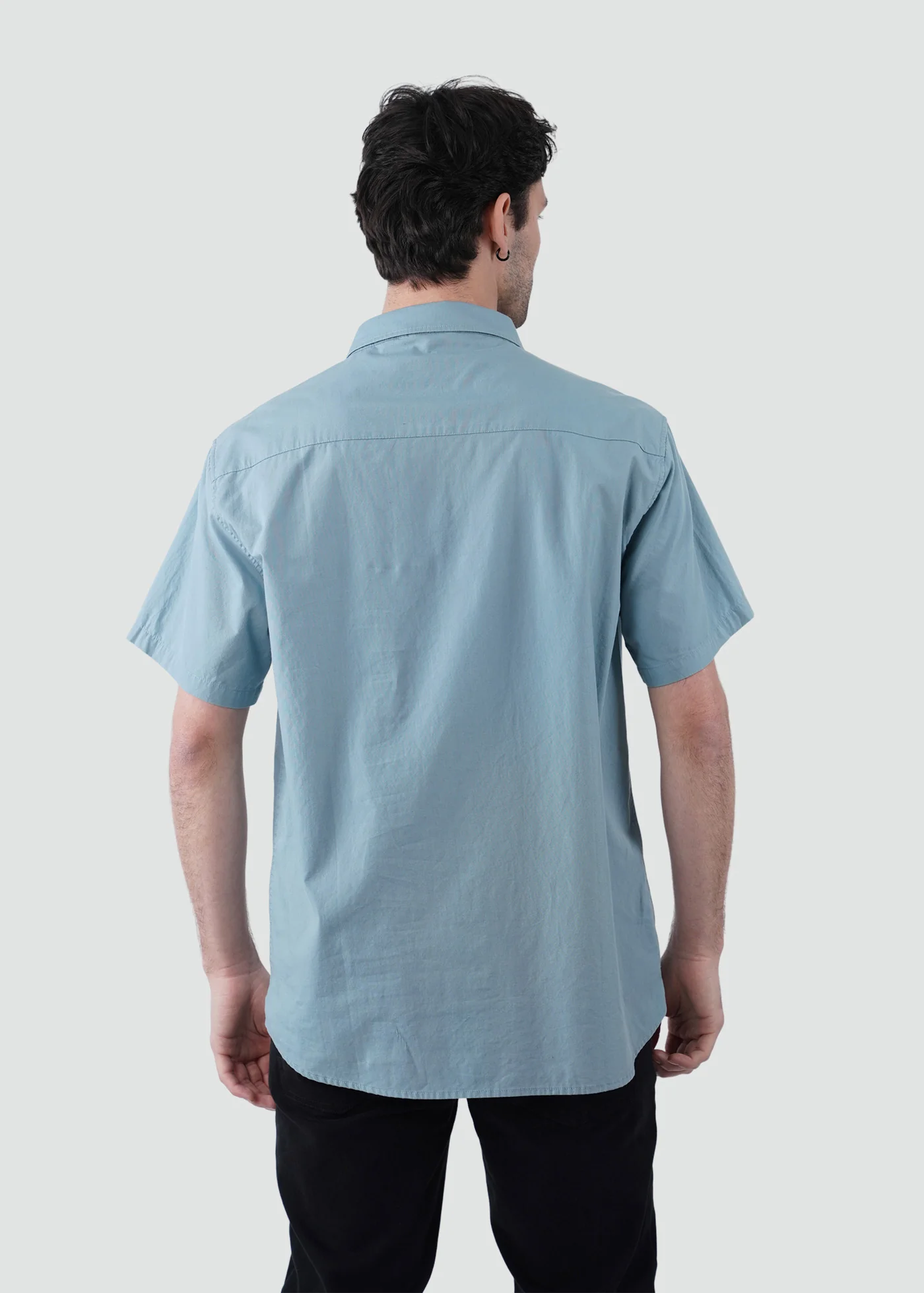Camisa Clásica Manga Corta Lino Hombre - Azul - Image 3