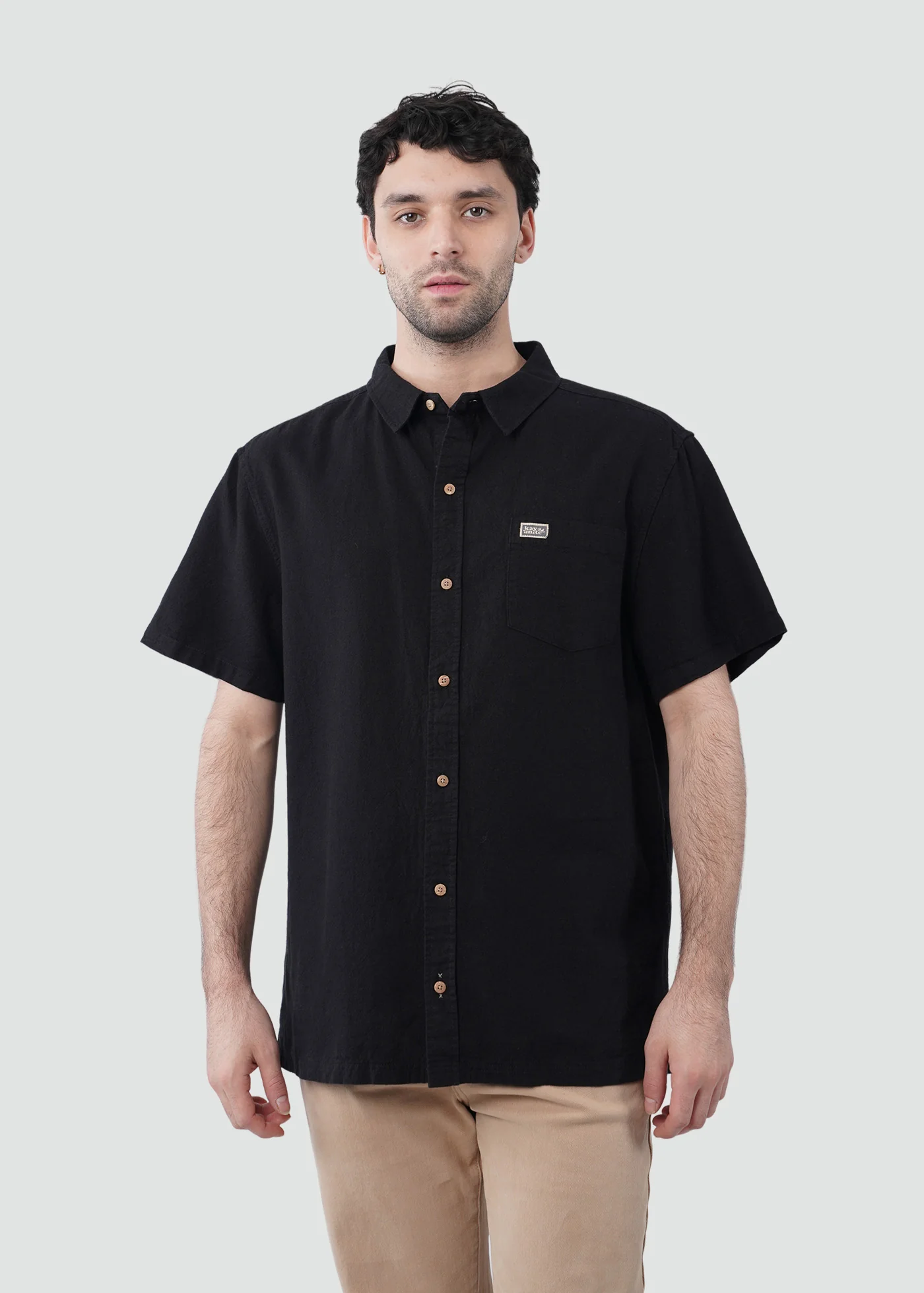 Camisa Clásica Manga Corta Lino Hombre - Negra