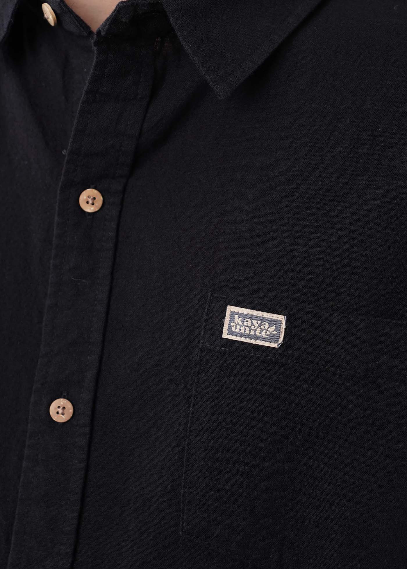 Camisa Clásica Manga Corta Lino Hombre - Negra - Image 2