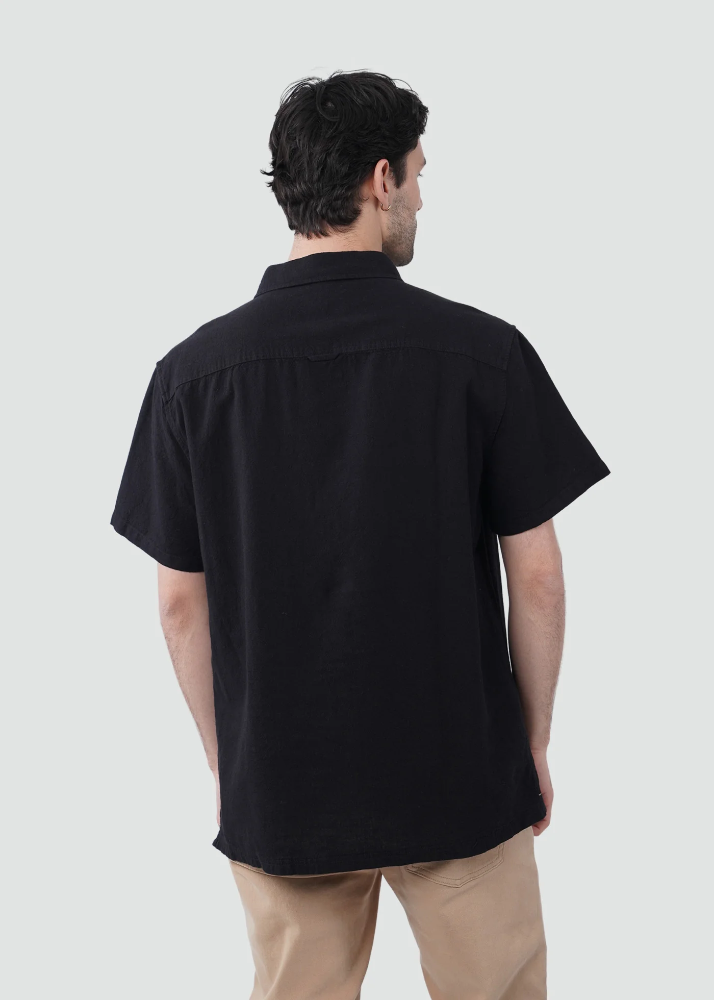 Camisa Clásica Manga Corta Lino Hombre - Negra - Image 4