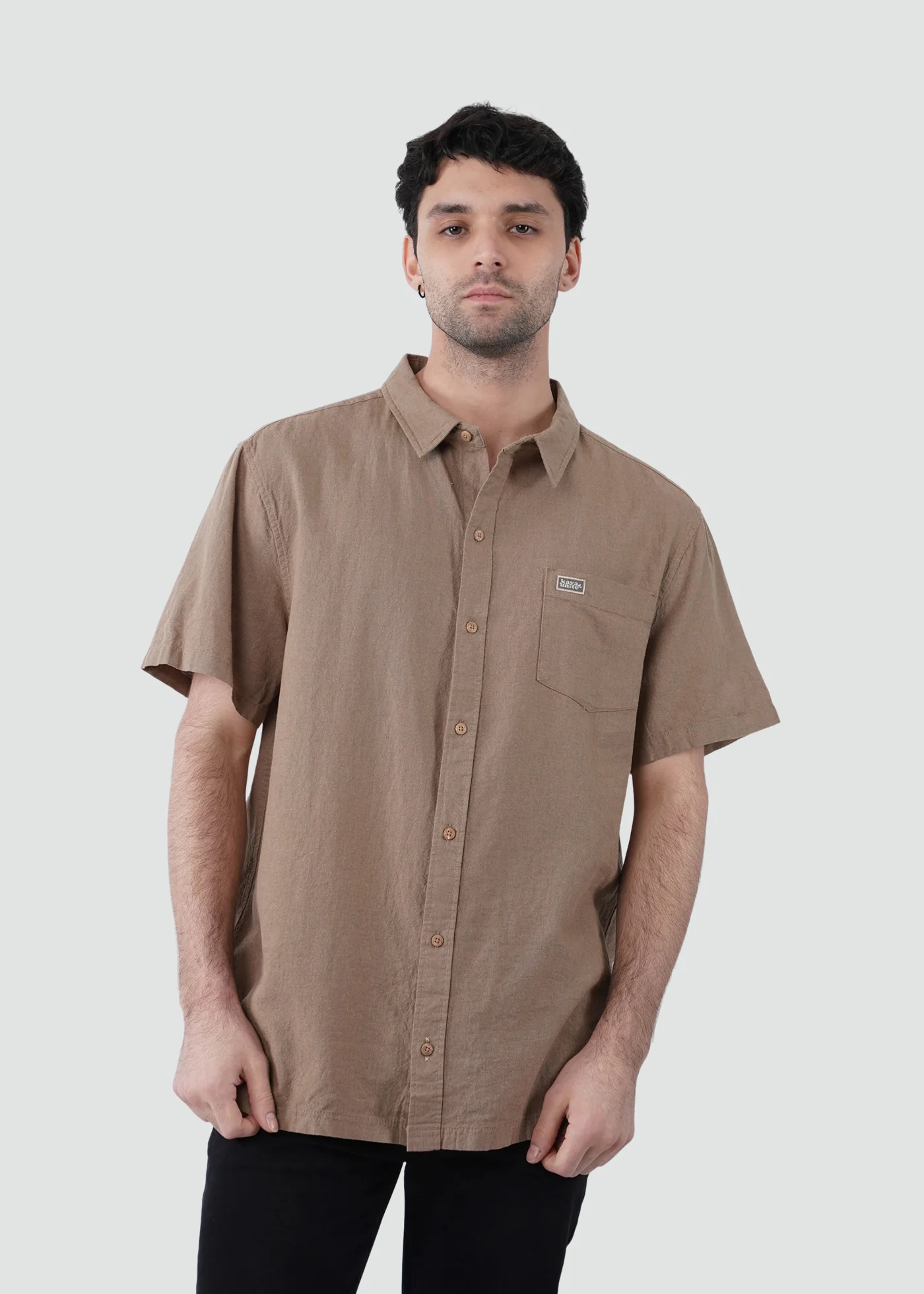 Camisa Clásica Manga Corta Lino Hombre - Olive