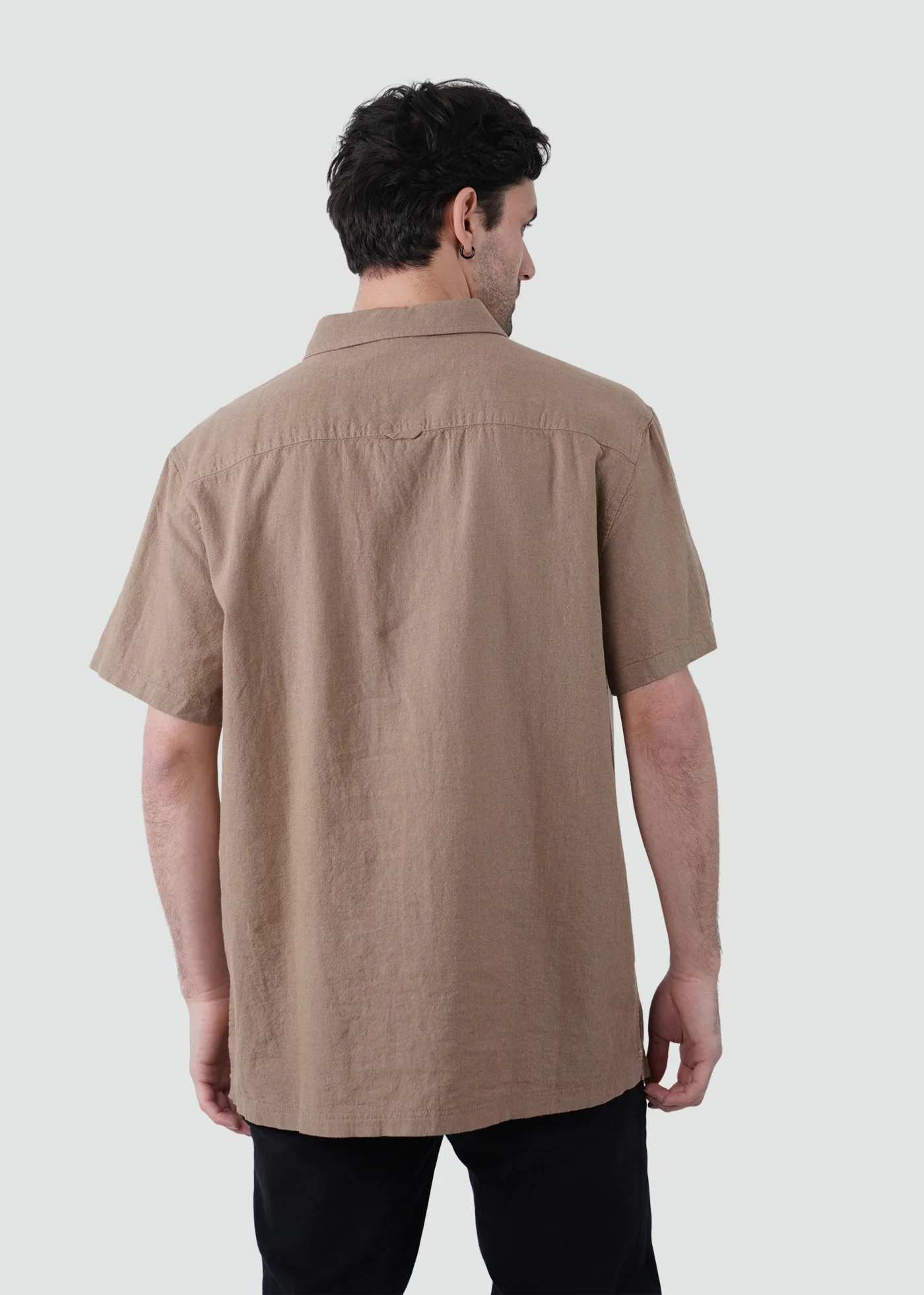 Camisa Clásica Manga Corta Lino Hombre - Olive - Image 4