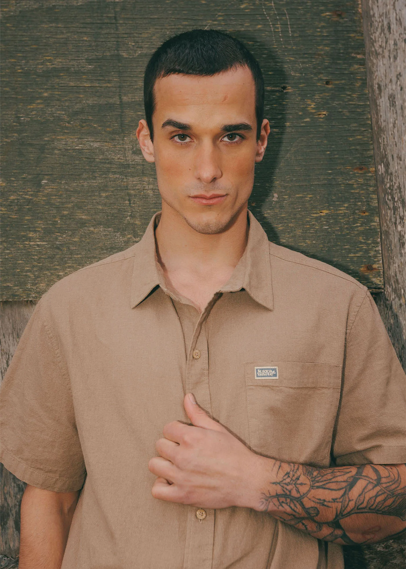 Camisa Clásica Manga Corta Lino Hombre - Olive - Image 6