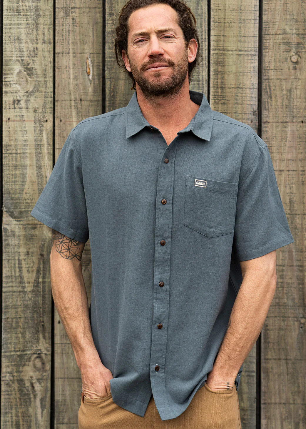 Camisa Clásica Manga Corta Lino Hombre - Petrol