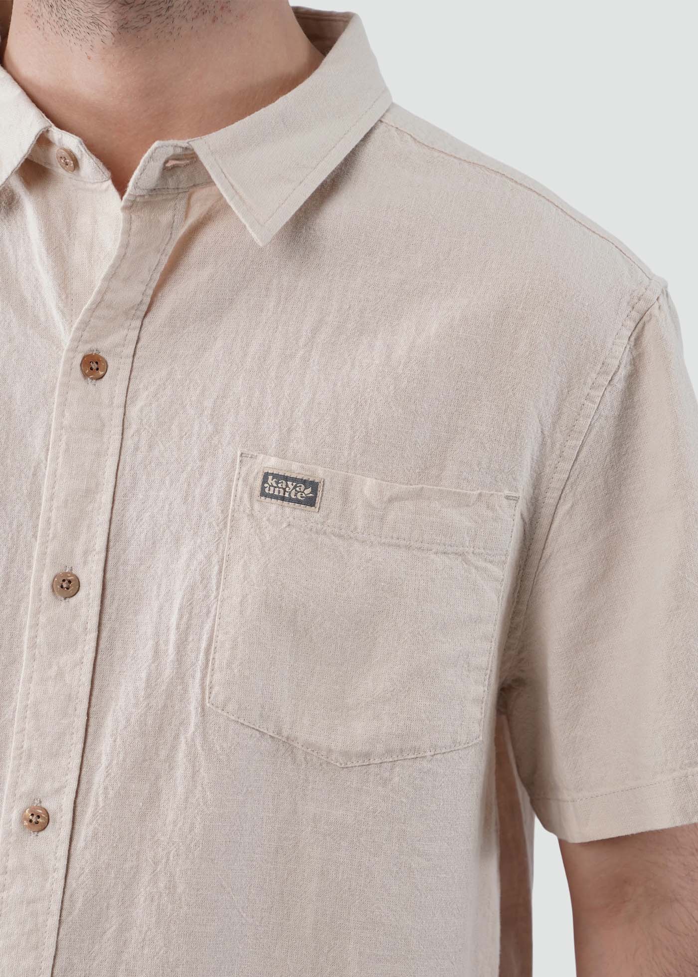 Camisa Clásica Manga Corta Lino Hombre - Sand - Image 2