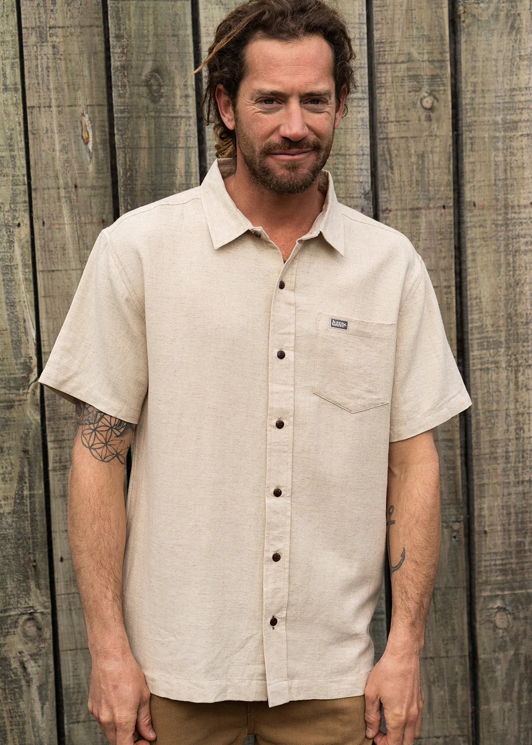 Camisa Clásica Manga Corta Lino Hombre - Sand