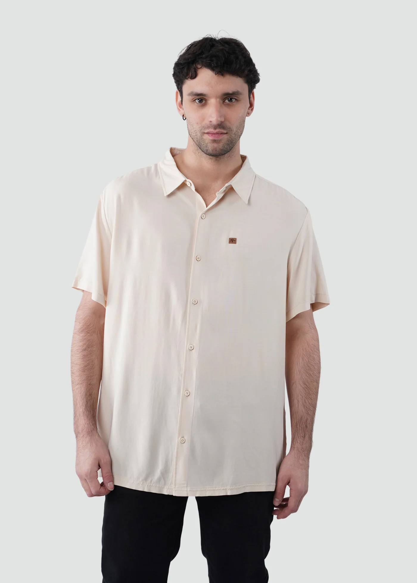 Camisa Clásica Manga Corta Viscosa Hombre - Crema
