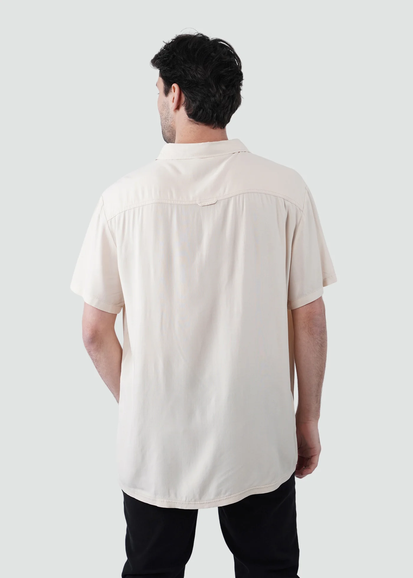 Camisa Clásica Manga Corta Viscosa Hombre - Crema - Image 3