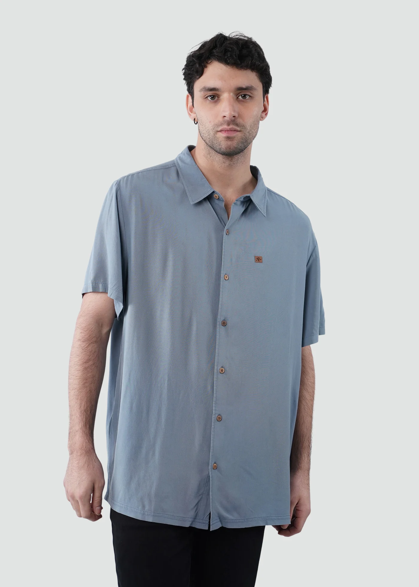 Camisa Clásica Manga Corta Viscosa Hombre - Denim