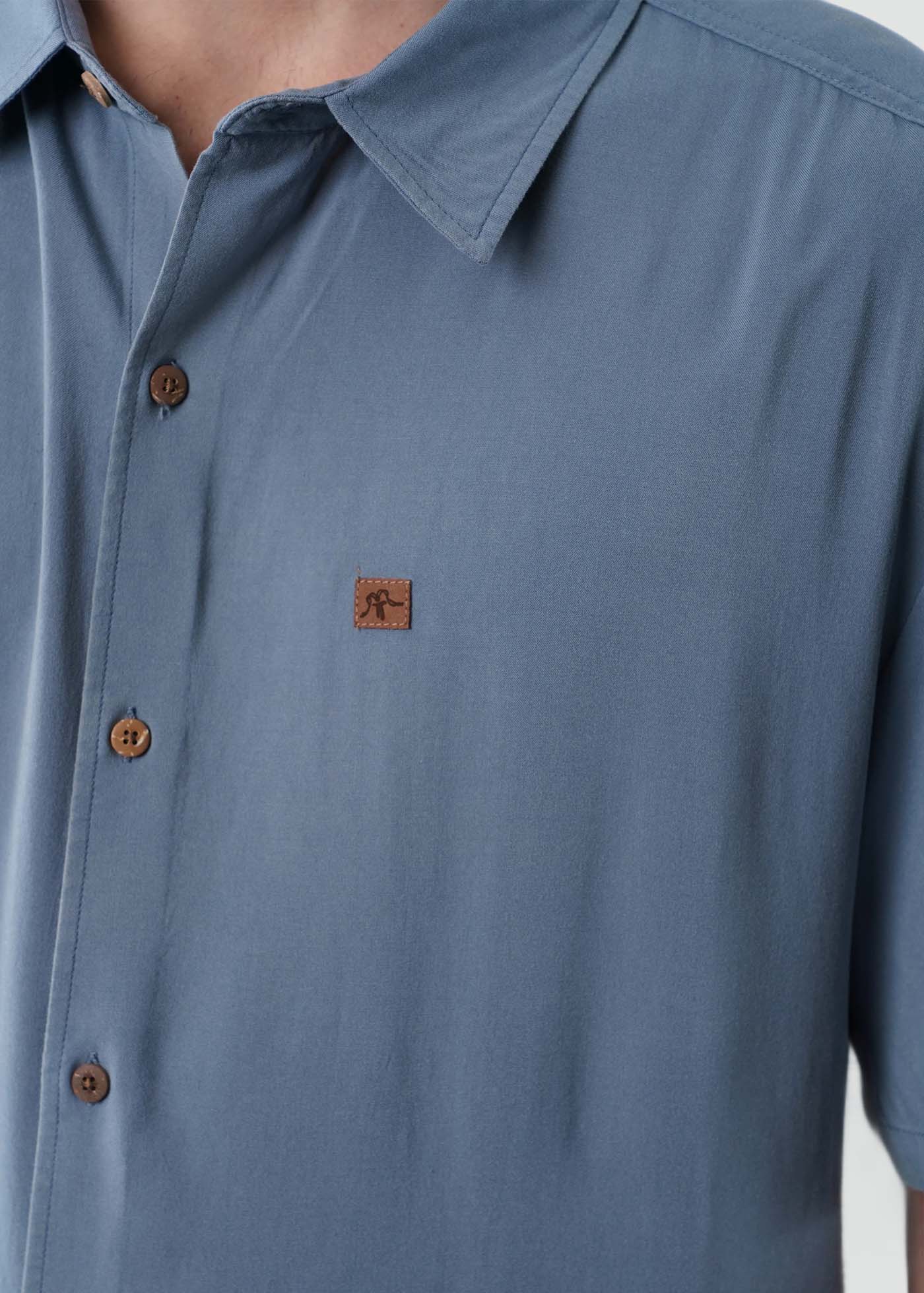 Camisa Clásica Manga Corta Viscosa Hombre - Denim - Image 2