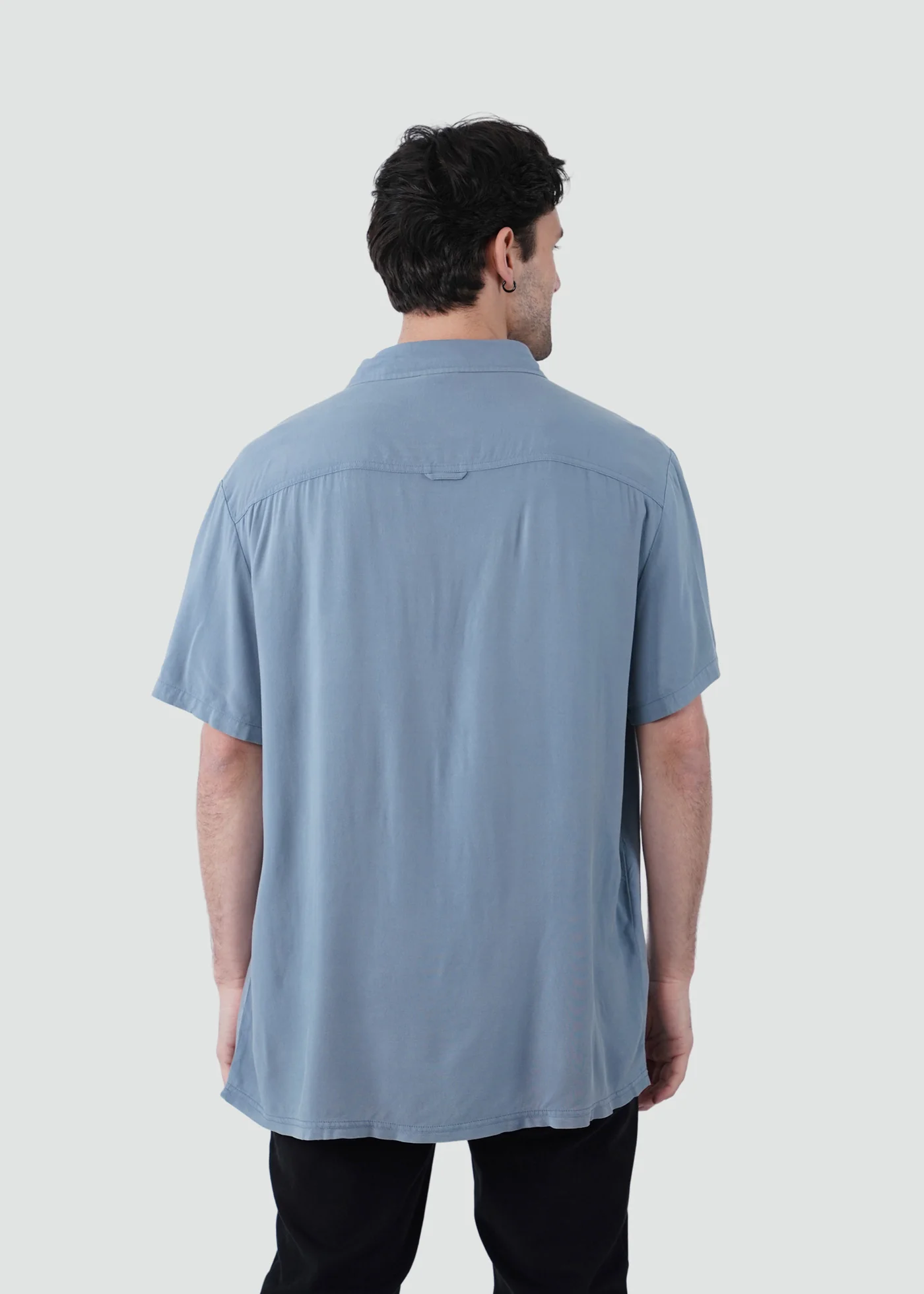 Camisa Clásica Manga Corta Viscosa Hombre - Denim - Image 3