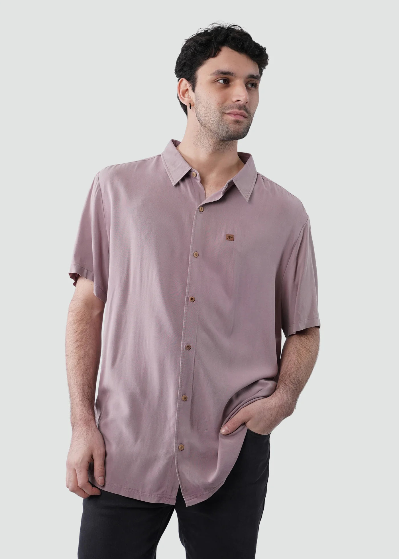 Camisa Clásica Manga Corta Viscosa Hombre - Malva