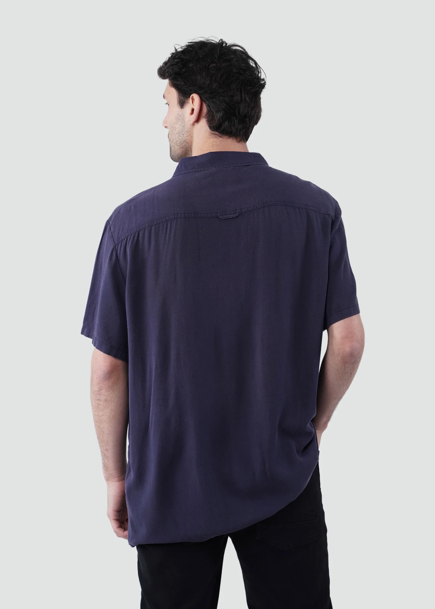 Camisa Clásica Manga Corta Viscosa Hombre - Navy - Image 3
