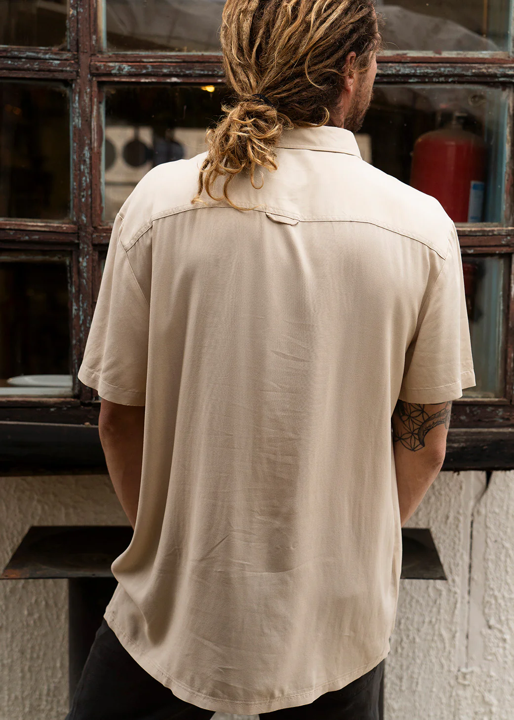 Camisa Clásica Manga Corta Viscosa Hombre - Sand - Image 4