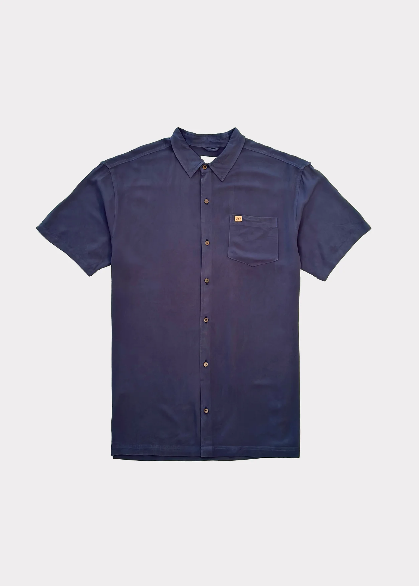 Camisa Clásica Manga Corta Viscosa Solid Hombre - Azul Oscuro - Image 3