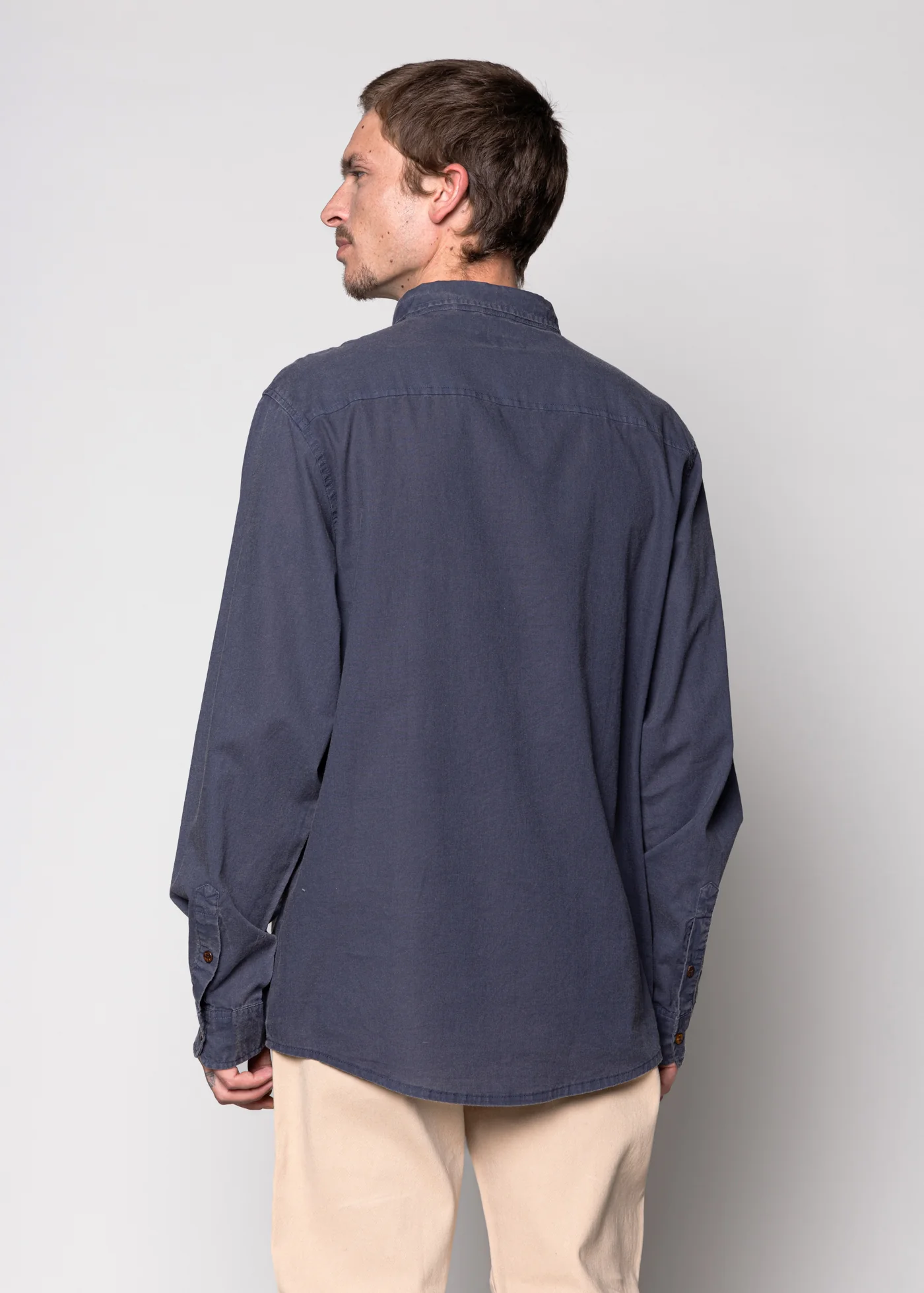 Camisa Clásica Manga Larga Algodón Solid Hombre - Navy - Image 5