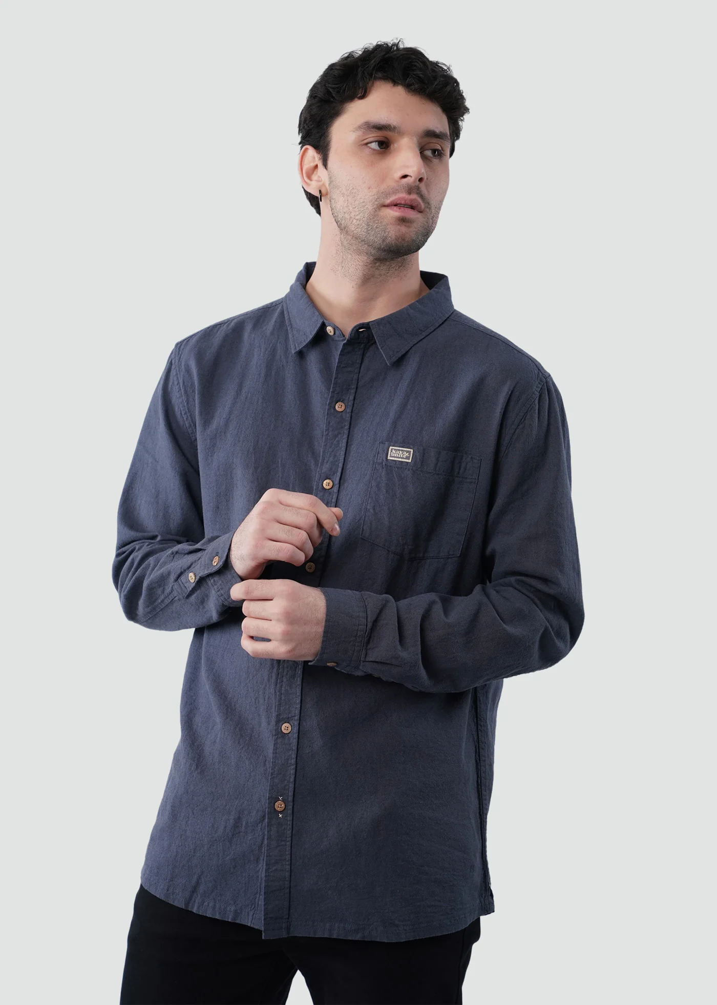 Camisa Clásica Manga Larga Lino Hombre - Navy