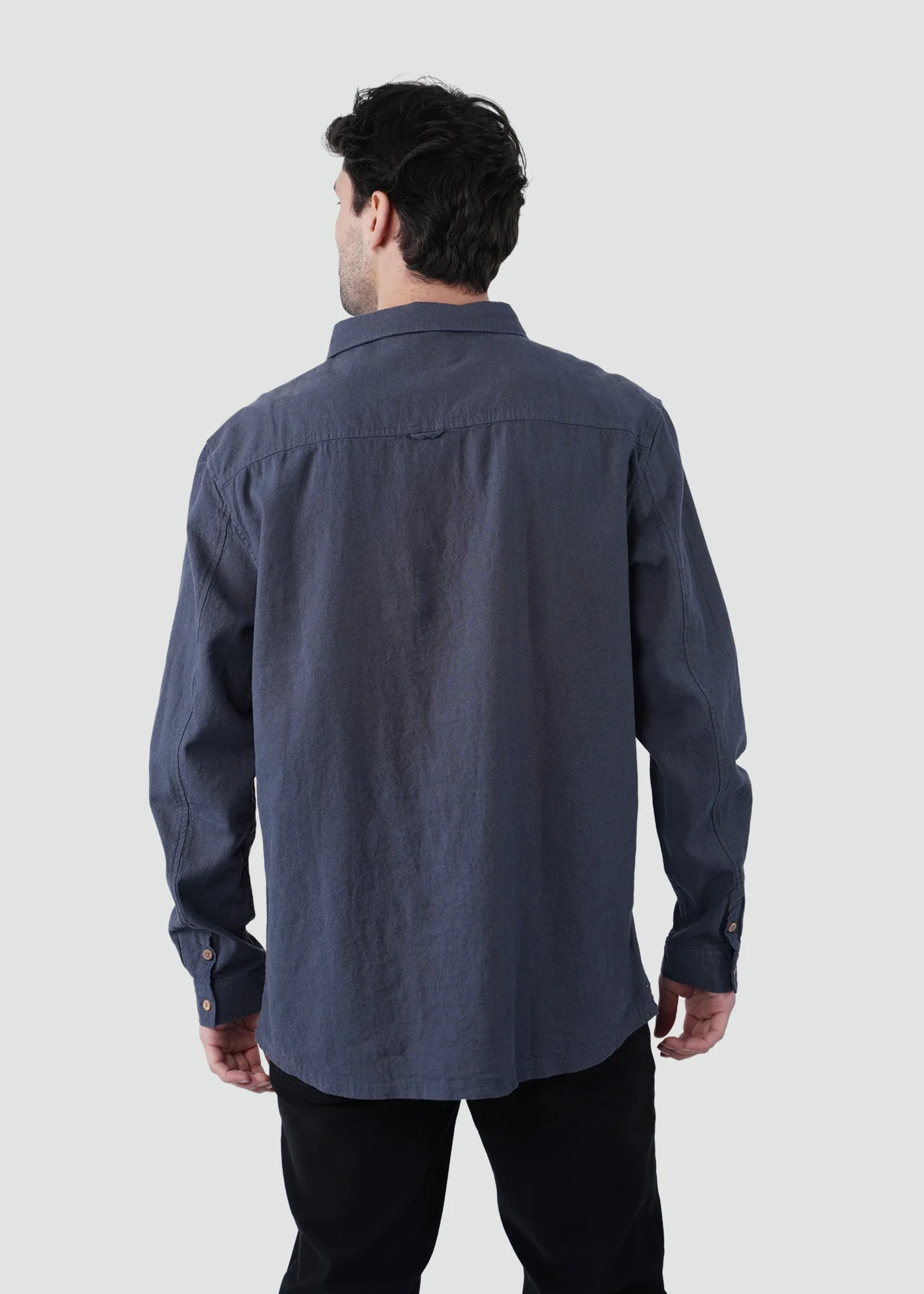 Camisa Clásica Manga Larga Lino Hombre - Navy - Image 4