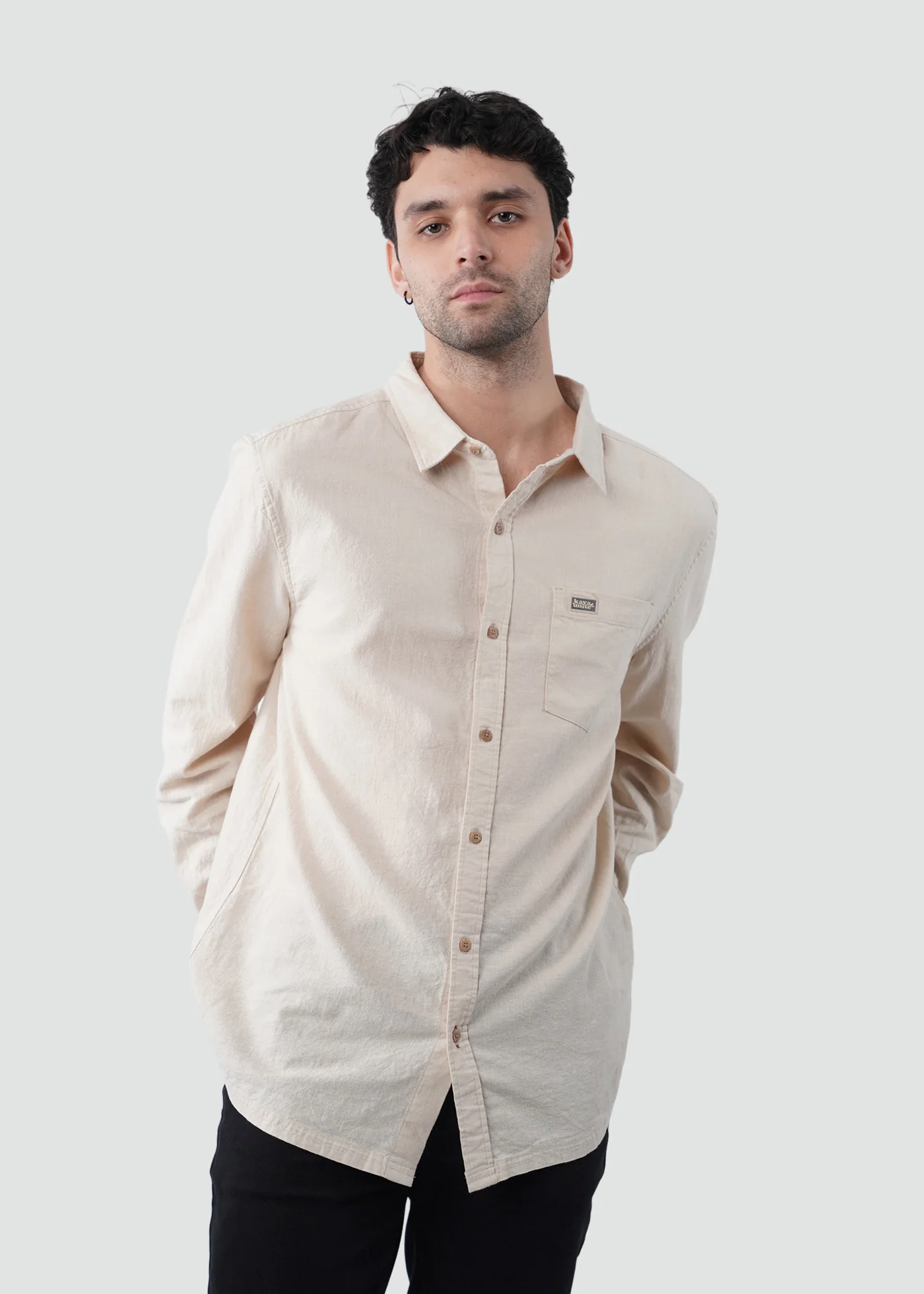 Camisa Clásica Manga Larga Lino Hombre - Sand