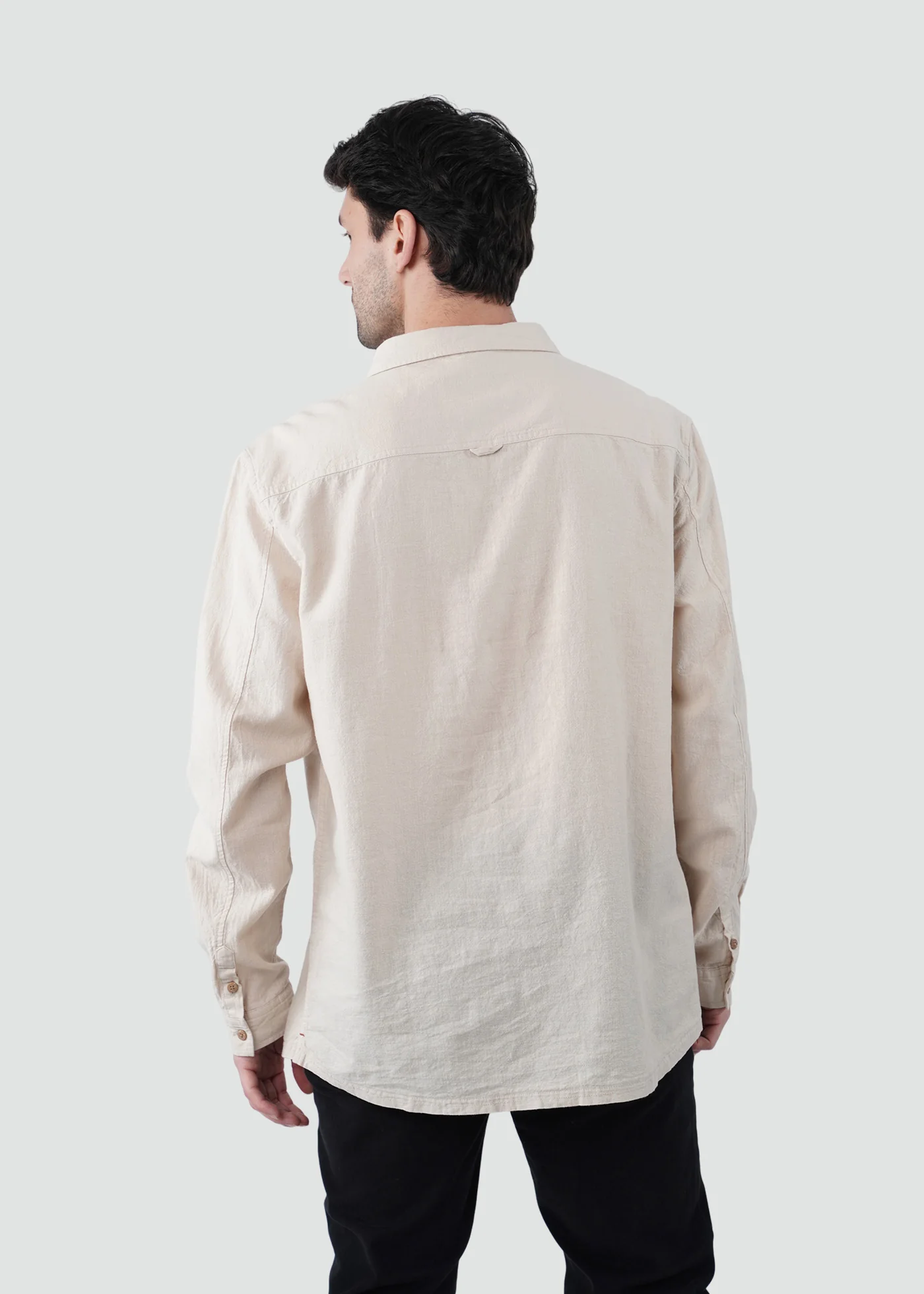 Camisa Clásica Manga Larga Lino Hombre - Sand - Image 4