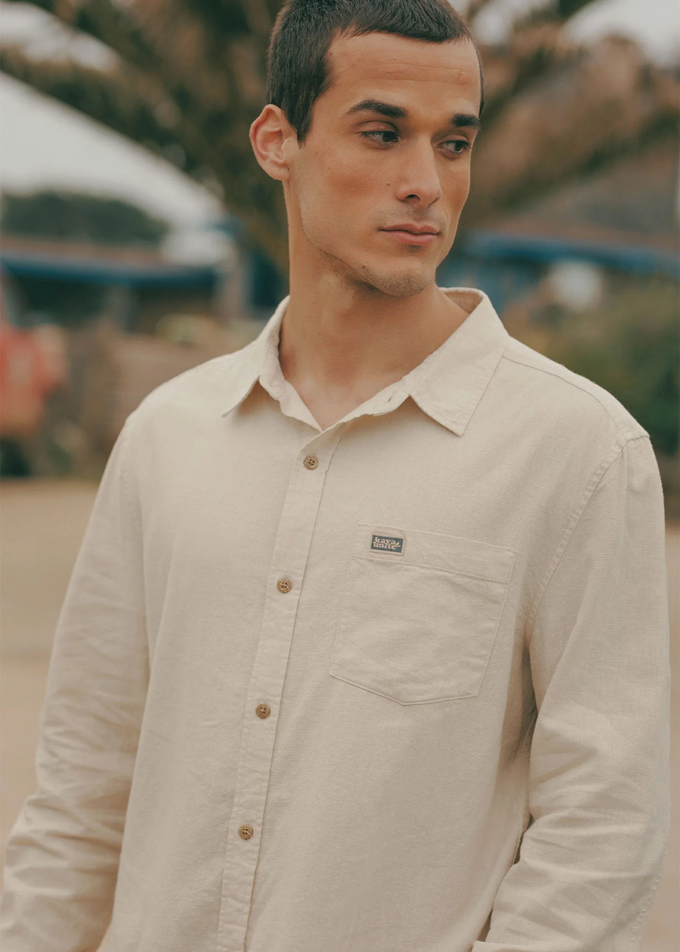 Camisa Clásica Manga Larga Lino Hombre - Sand - Image 5
