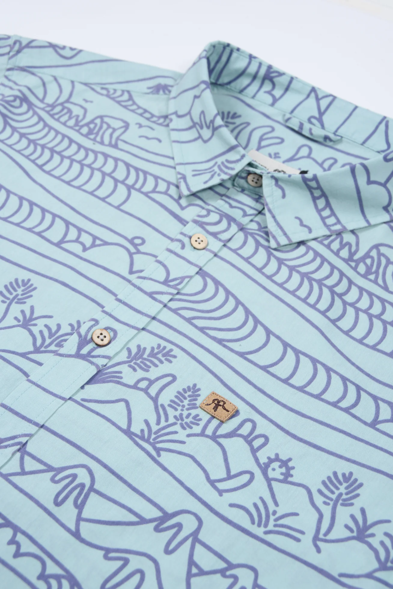 Camisa Diseño Manga Corta Algodón Line Hombre - Teal - Image 4