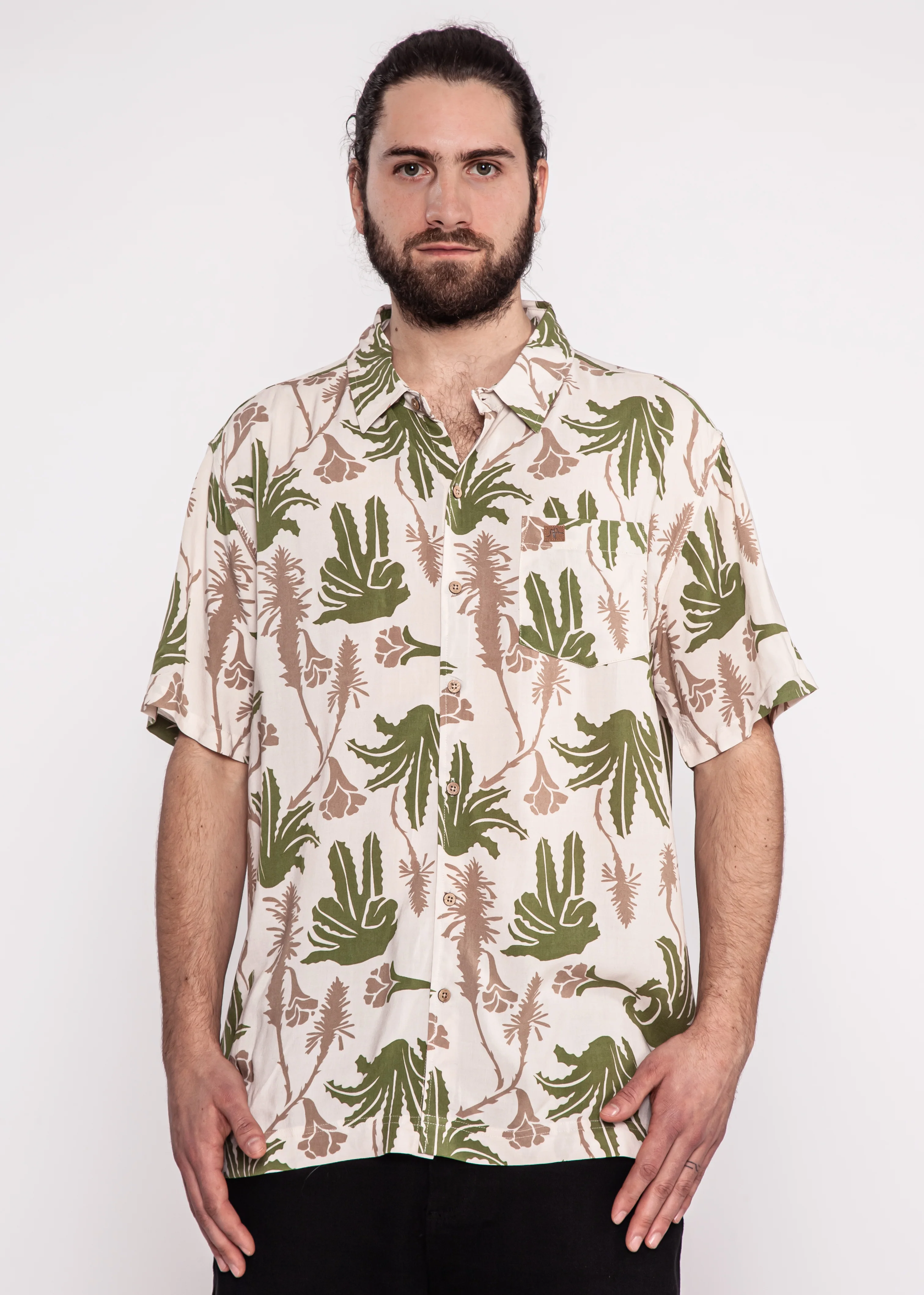 Camisa Diseño Manga Corta Rayón Aloe Hombre - Sand