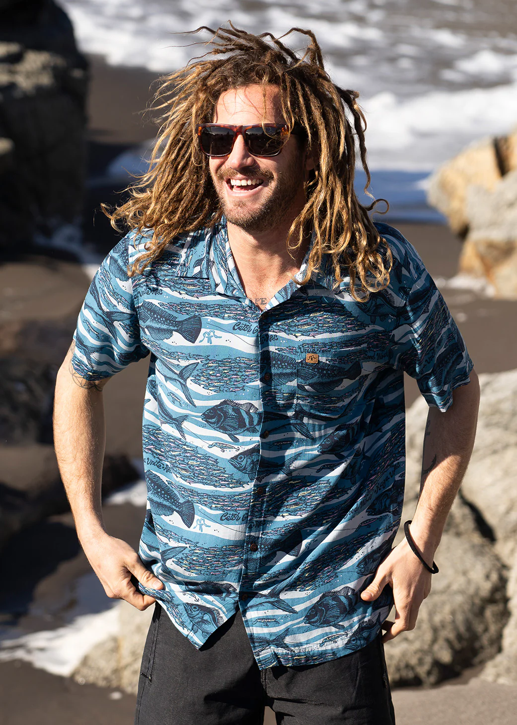 Camisa Diseño Manga Corta Rayón Catch Hombre - Blue