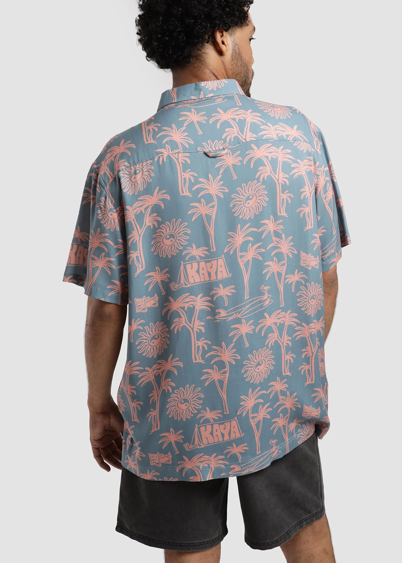Camisa Diseño Manga Corta Rayón Coco Hombre - Azul - Image 3