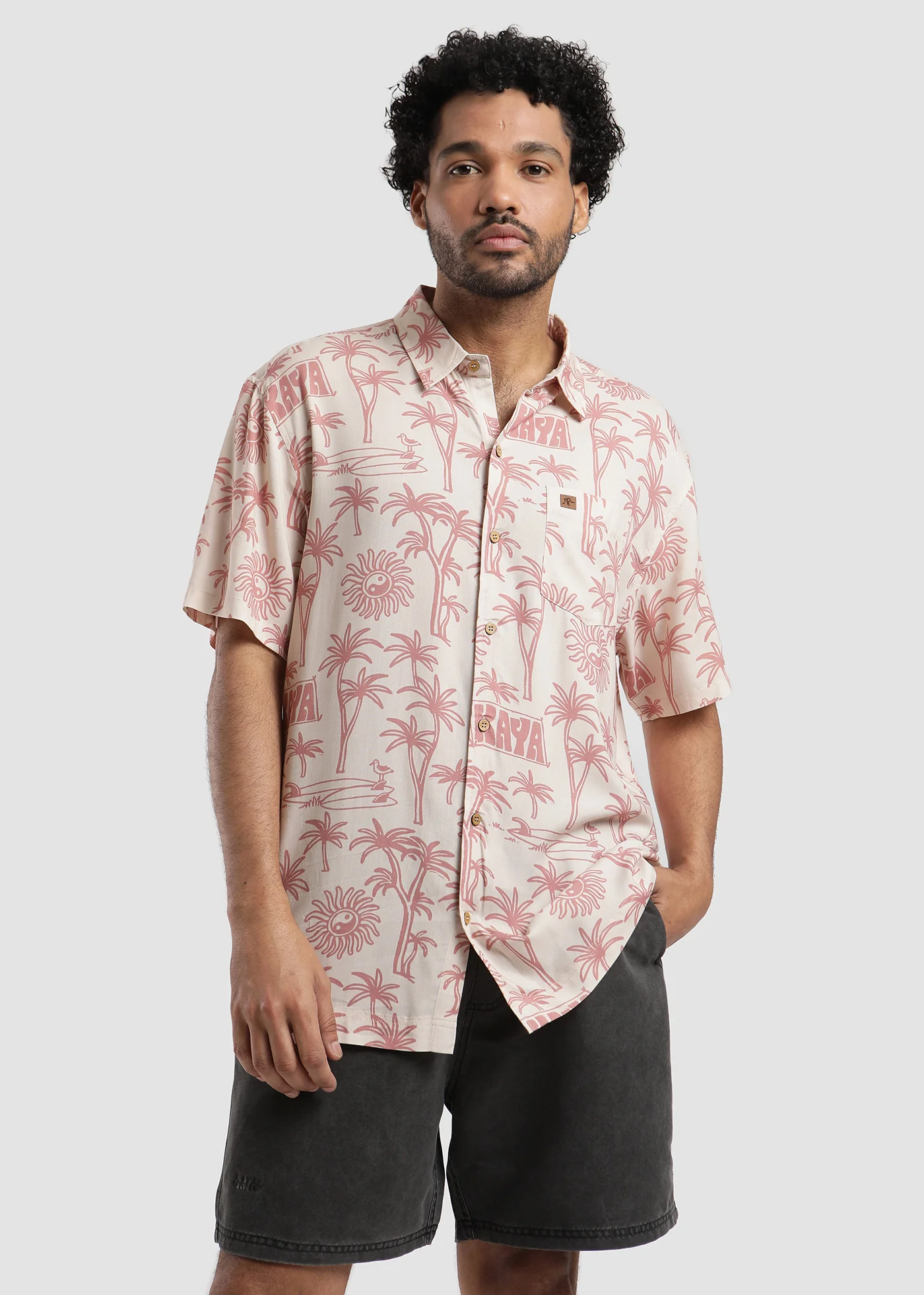 Camisa Diseño Manga Corta Rayón Coco Hombre - Bone