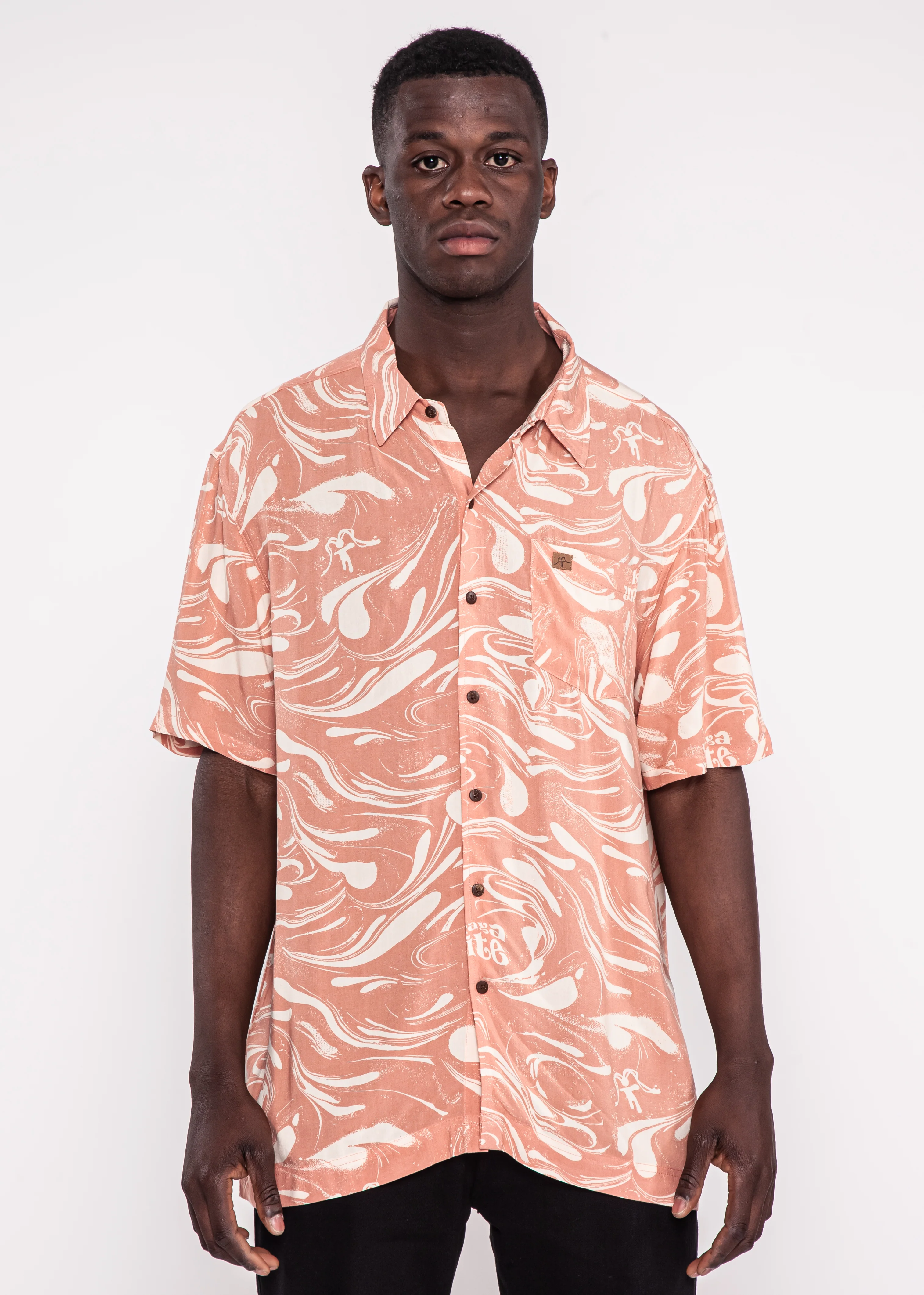 Camisa Diseño Manga Corta Rayón Drip Hombre - Peach - Image 2