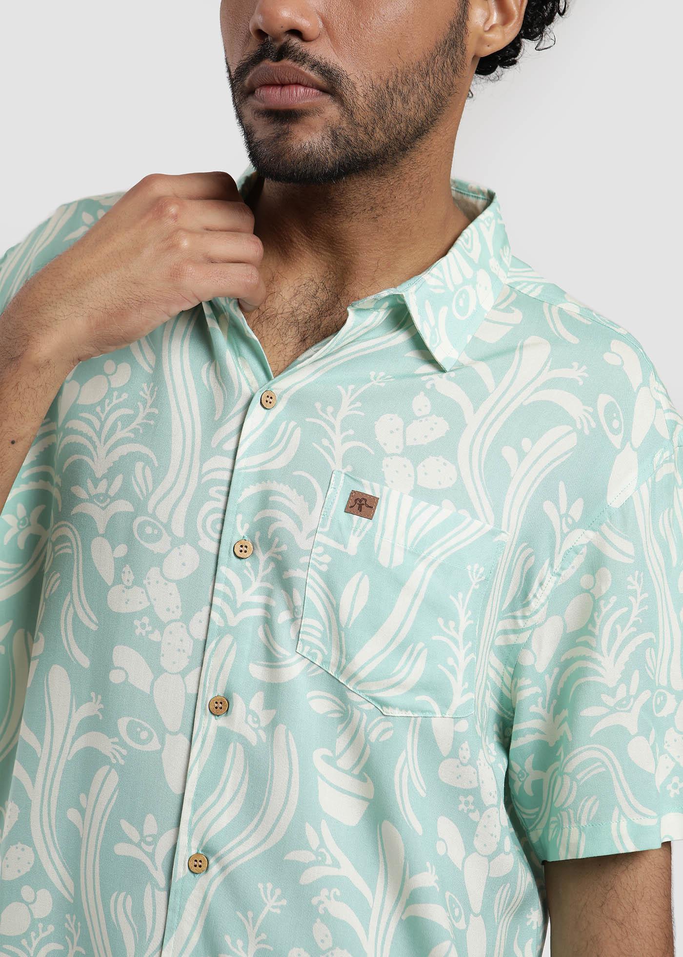 Camisa Diseño Manga Corta Rayón Froogy Hombre - Aqua - Image 3