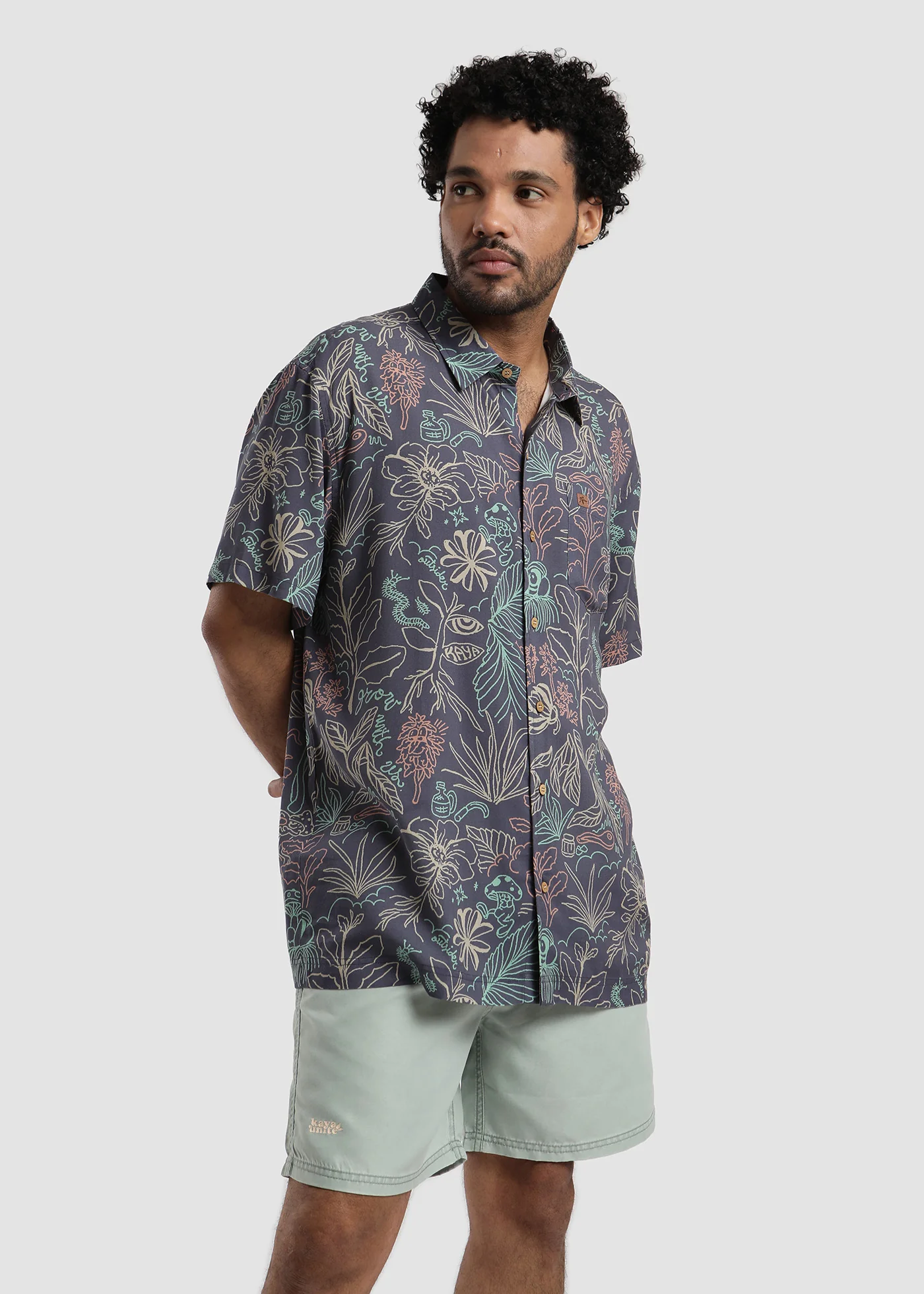 Camisa Diseño Manga Corta Rayón Grown Hombre - Navy