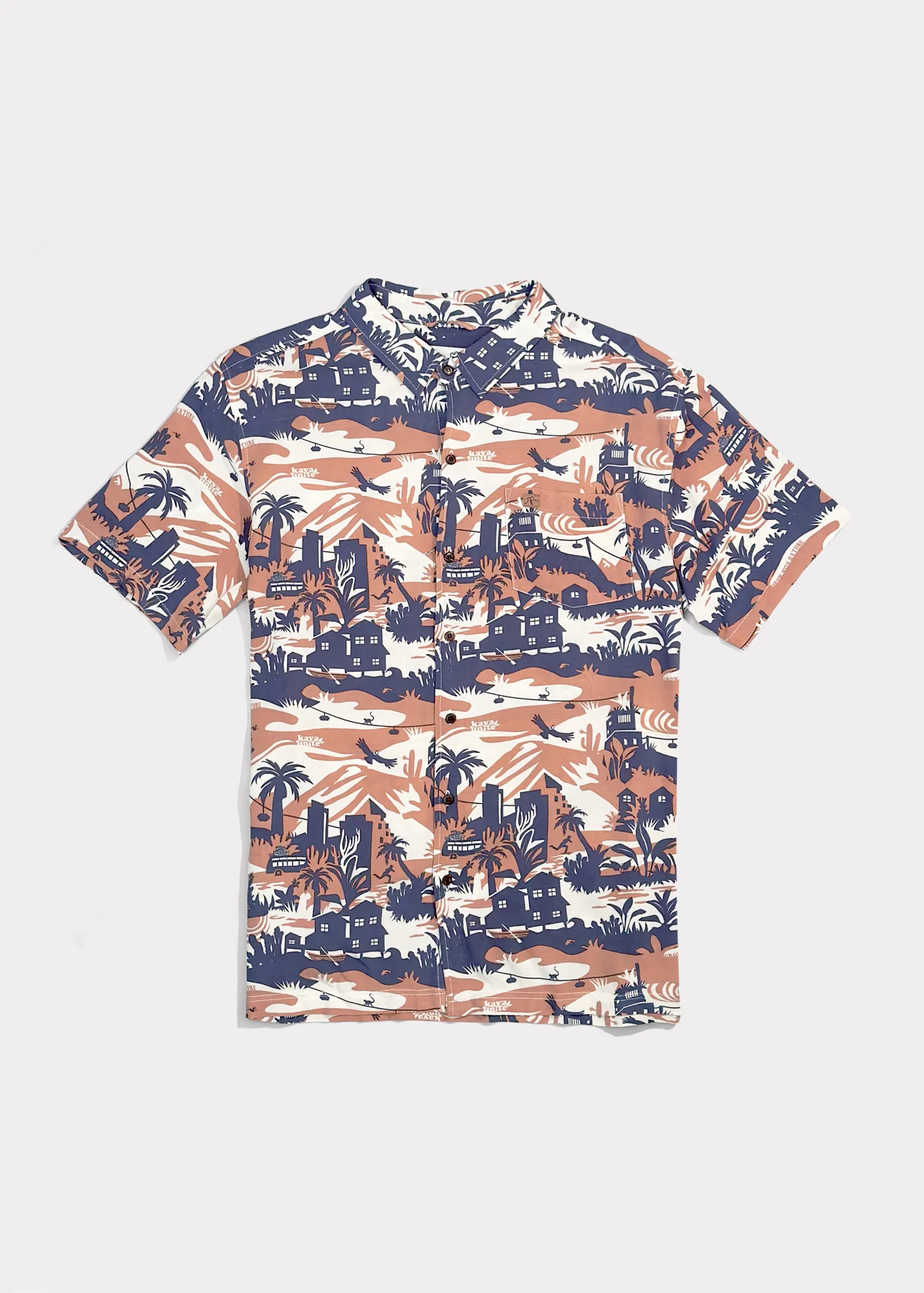 Camisa Diseño Manga Corta Rayón Jungle Hombre - Peach