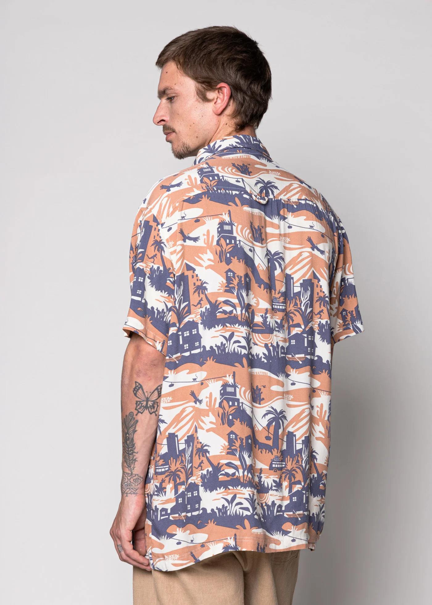 Camisa Diseño Manga Corta Rayón Jungle Hombre - Peach - Image 5