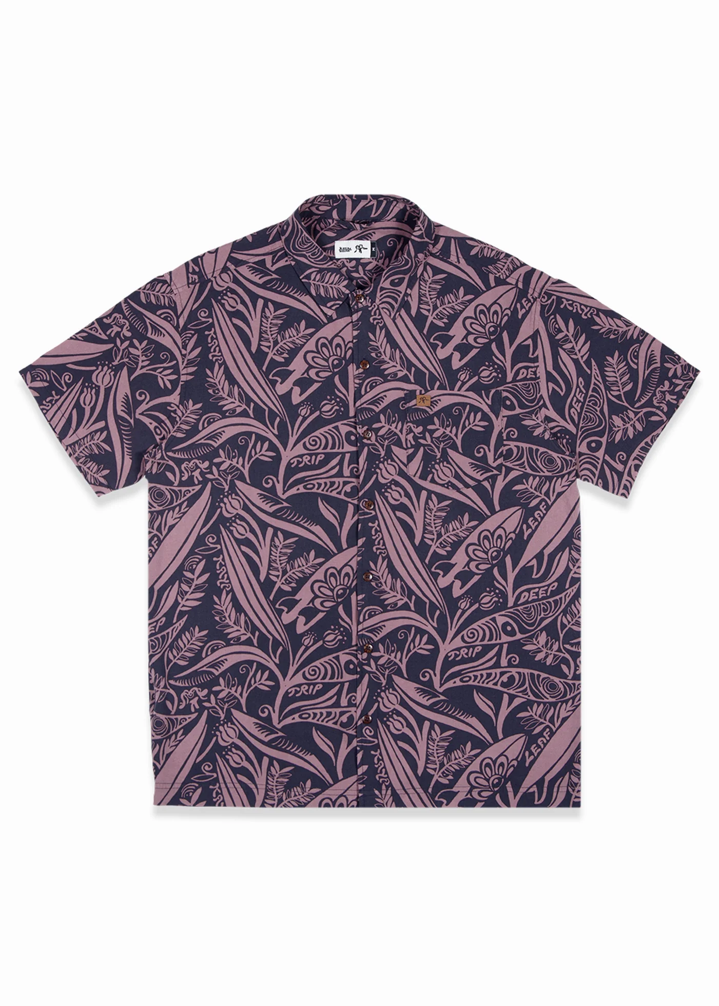 Camisa Diseño Manga Corta Rayón Leaf Hombre - Black - Image 4