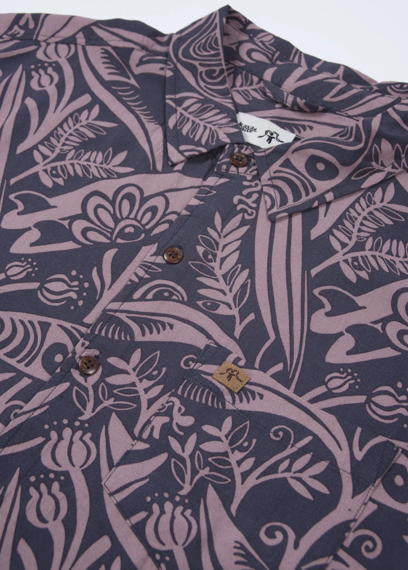 Camisa Diseño Manga Corta Rayón Leaf Hombre - Black - Image 7
