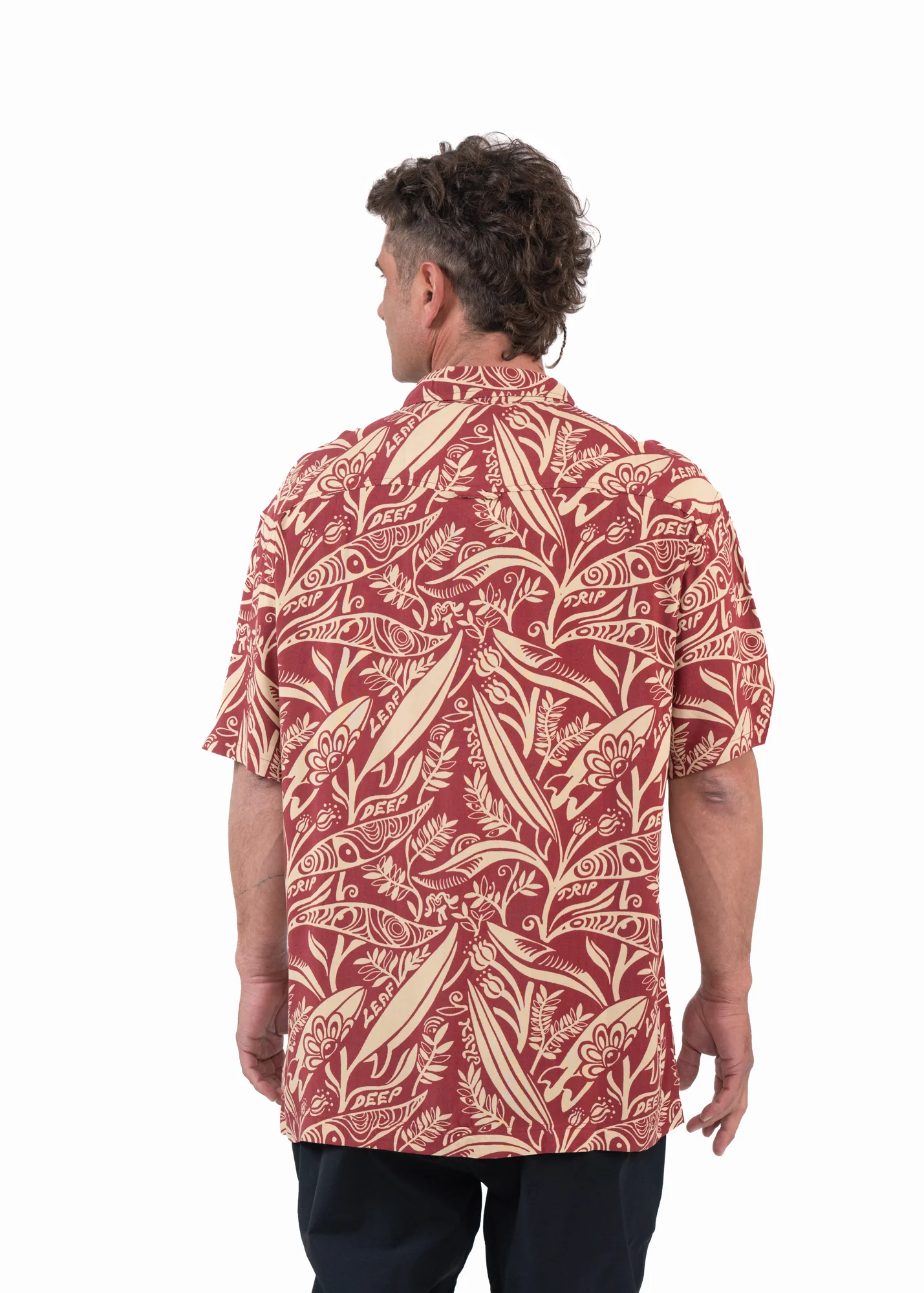 Camisa Diseño Manga Corta Rayón Leaf Hombre - Brick - Image 6