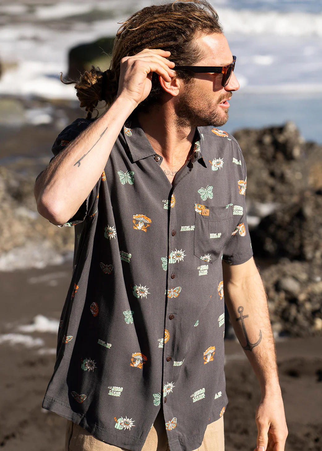 Camisa Diseño Manga Corta Rayón Misty Hombre - Black