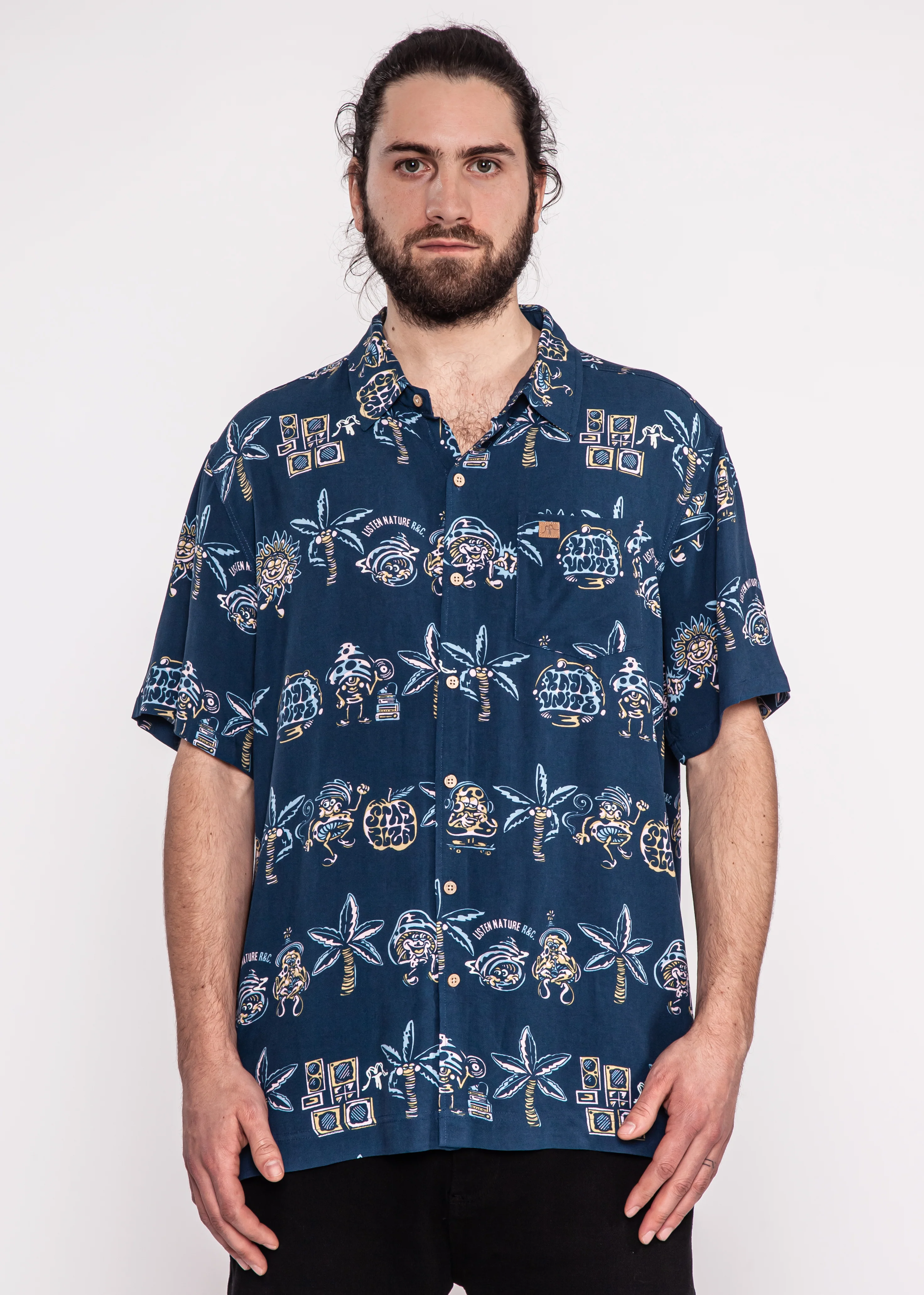 Camisa Diseño Manga Corta Rayón Moody Hombre - Navy