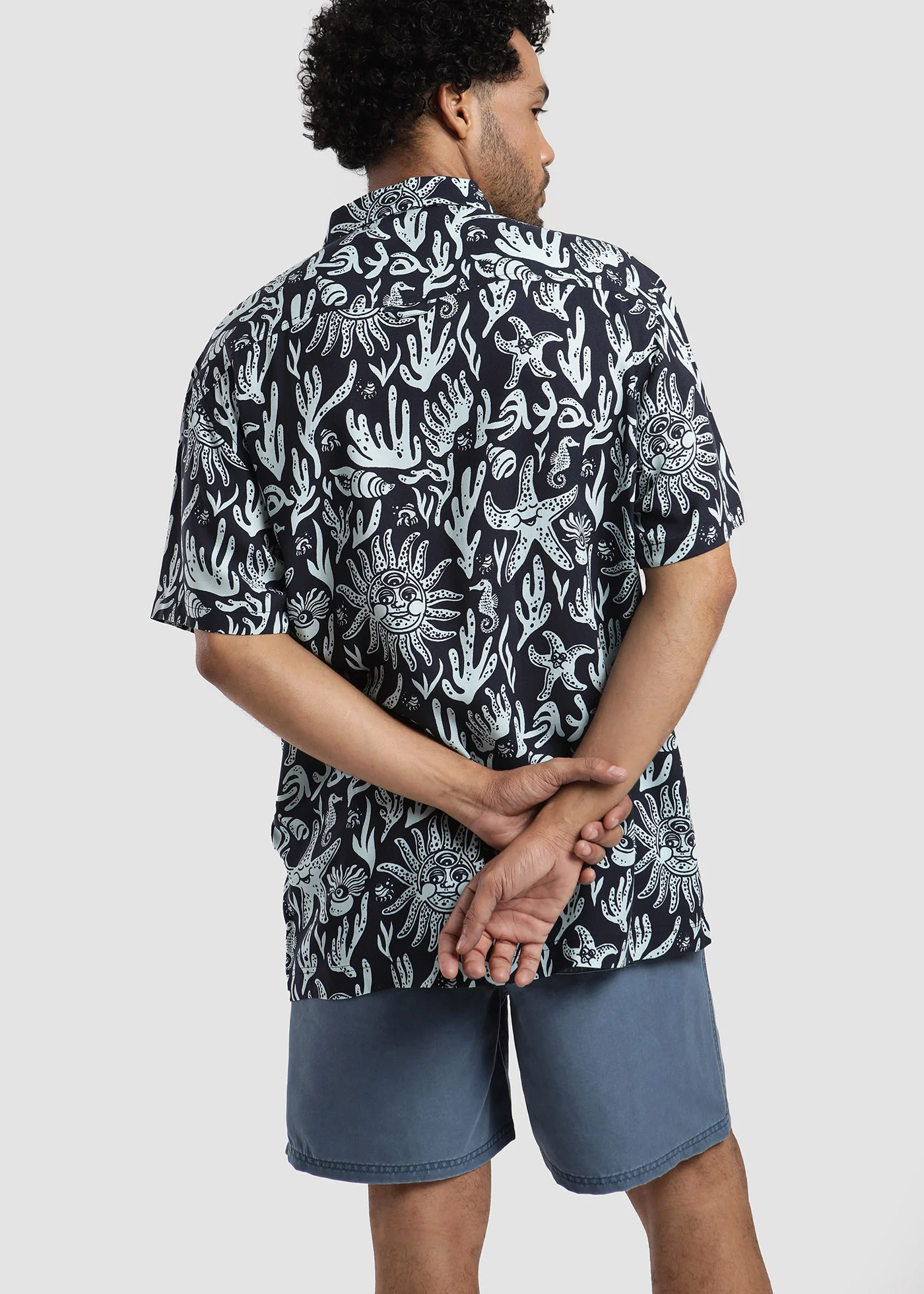 Camisa Diseño Manga Corta Rayón Ocean Hombre - Azul - Image 2