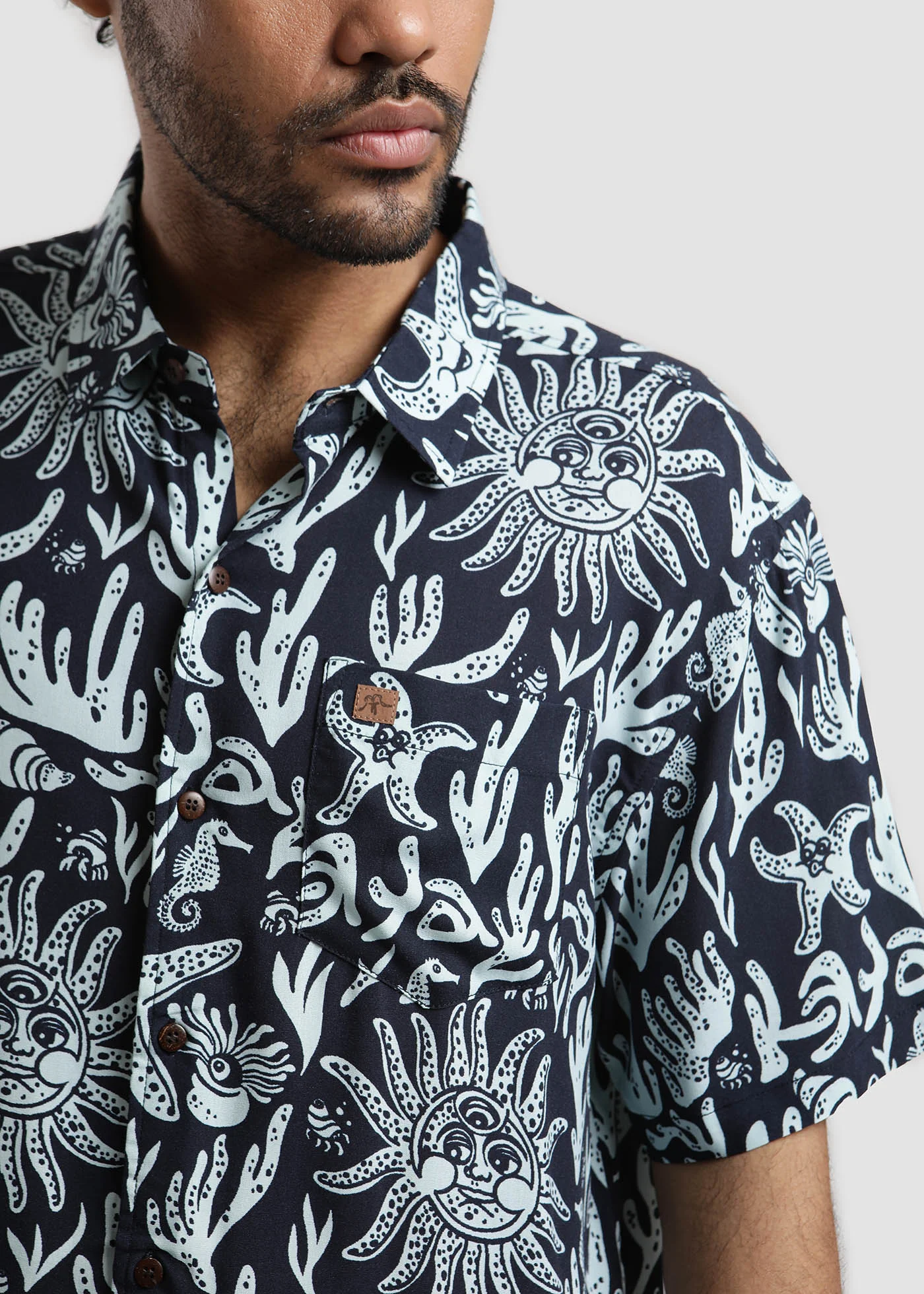Camisa Diseño Manga Corta Rayón Ocean Hombre - Azul - Image 3