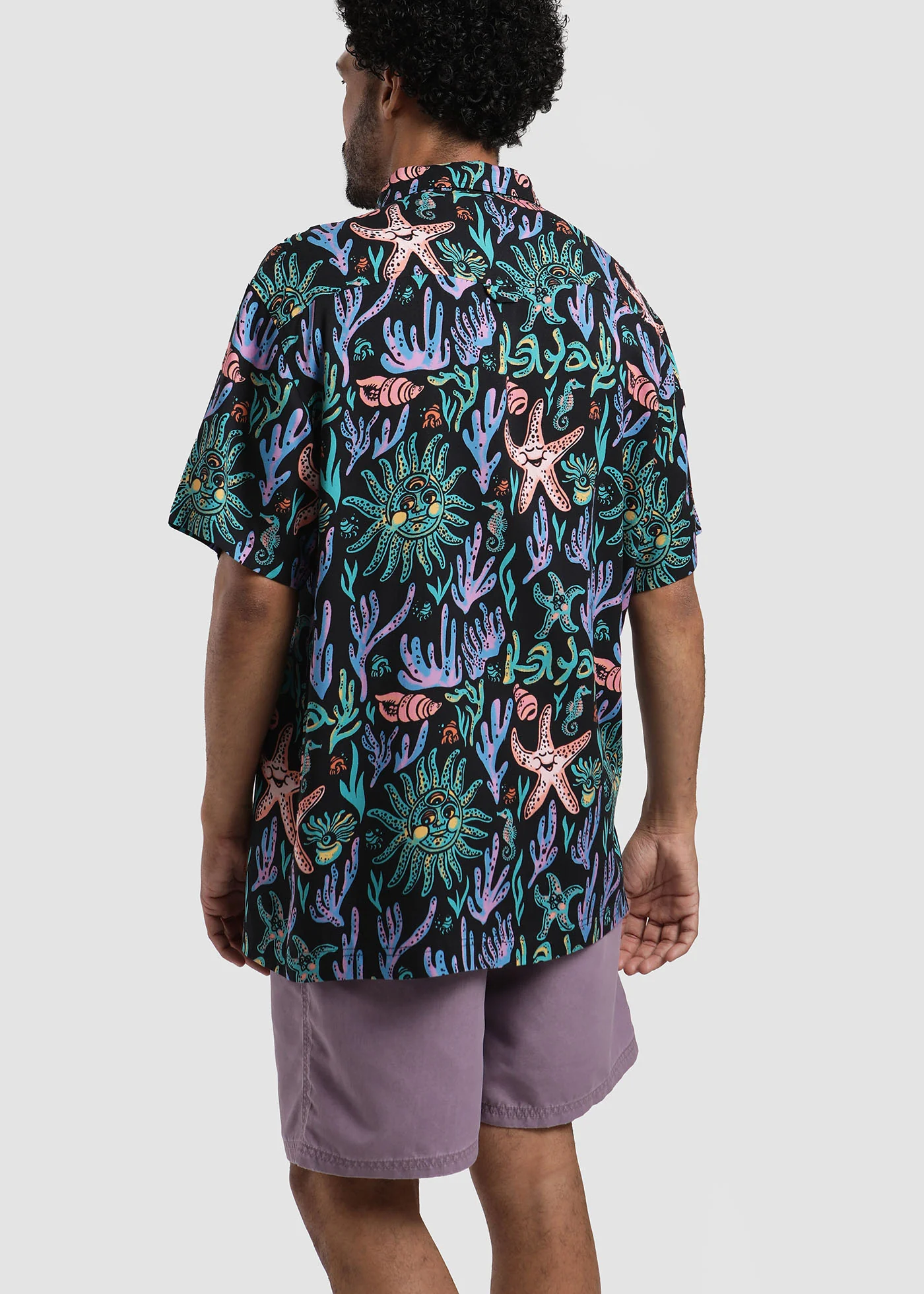 Camisa Diseño Manga Corta Rayón Ocean Hombre - Negro - Image 3