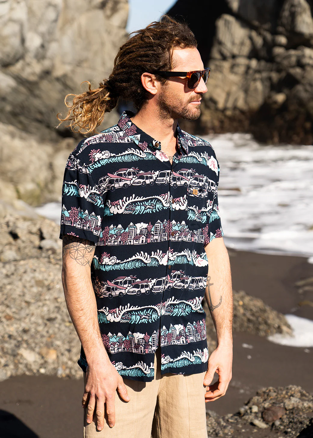 Camisa Diseño Manga Corta Rayón Push Hombre - Navy
