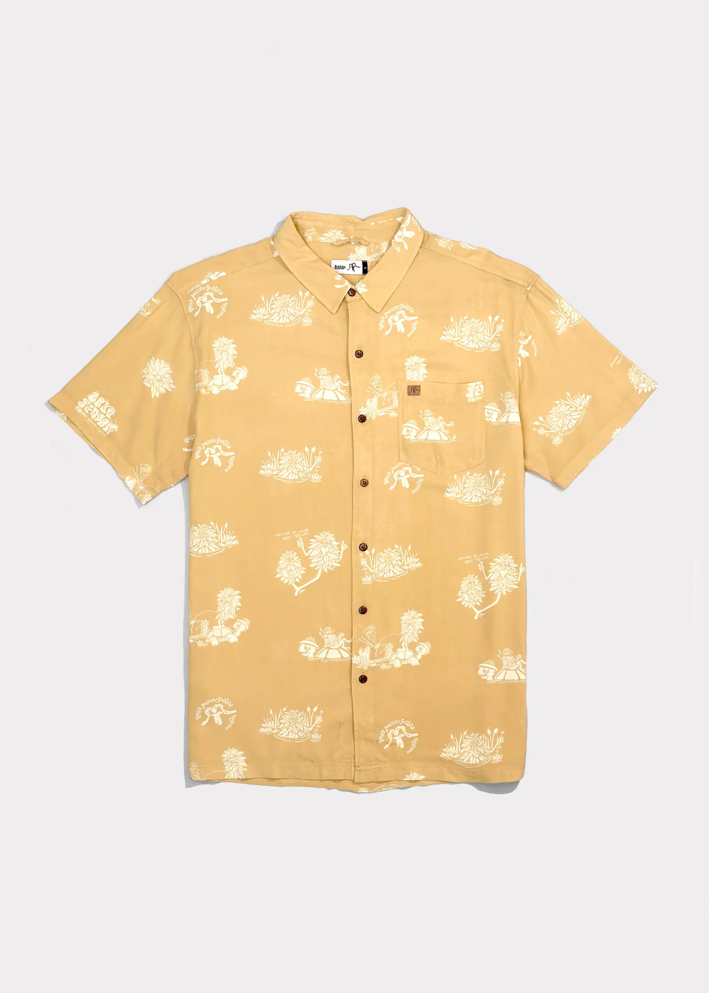 Camisa Diseño Manga Corta Rayón Slowlife Hombre - Ocre