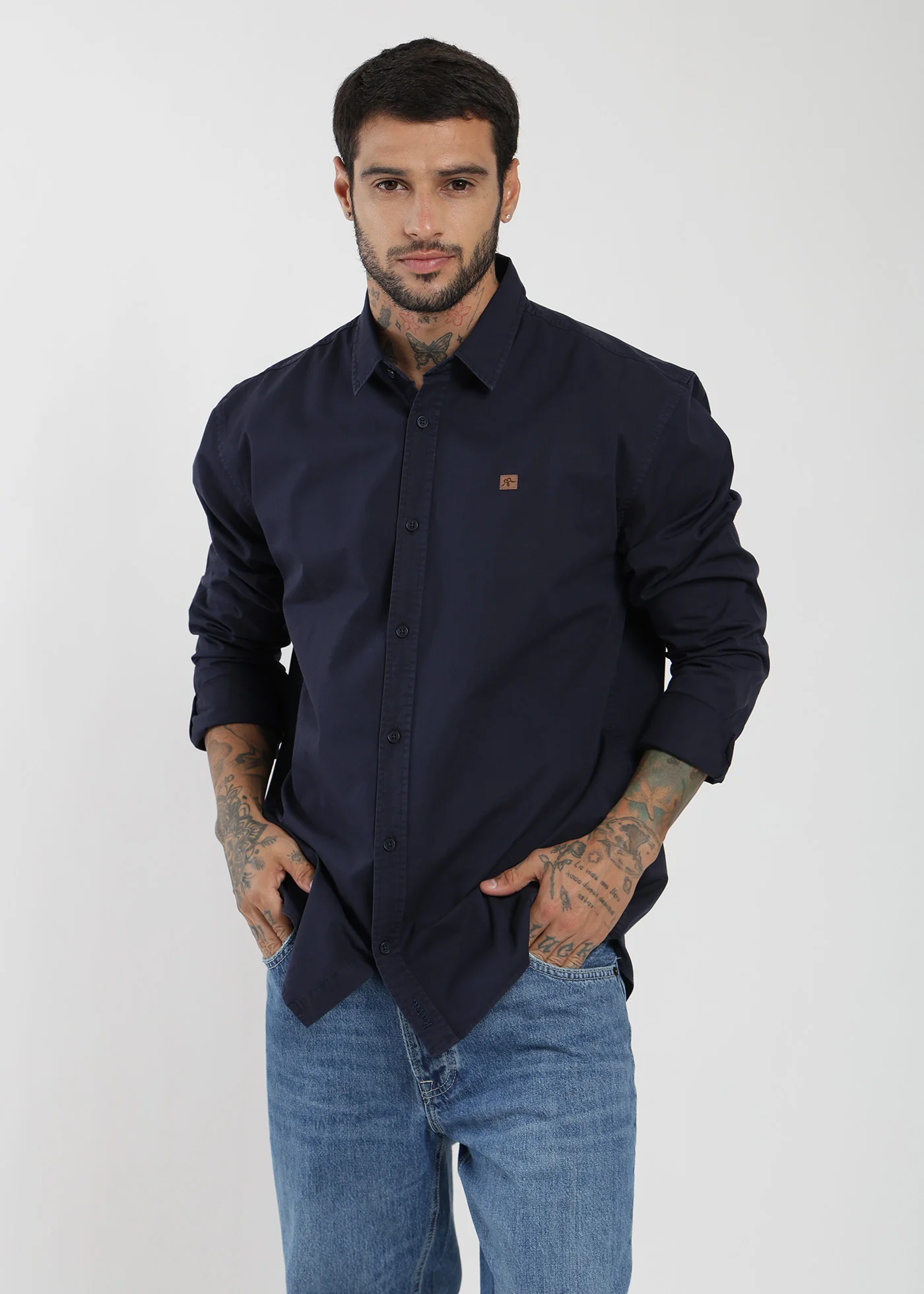 Camisa Manga Larga Algodón Hombre - Azul Oscuro - Image 4